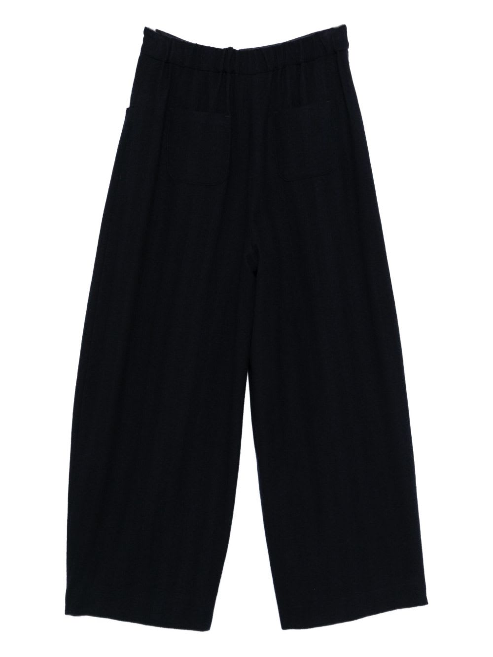 Emporio Armani Wool Trousers With Elasticated Waistband And Pockets In Black