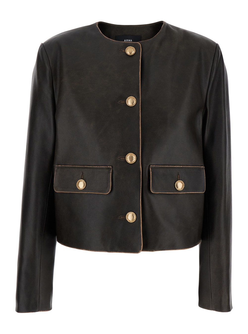 gaya Dark Brown Jacket With Faded Details In Leather Woman