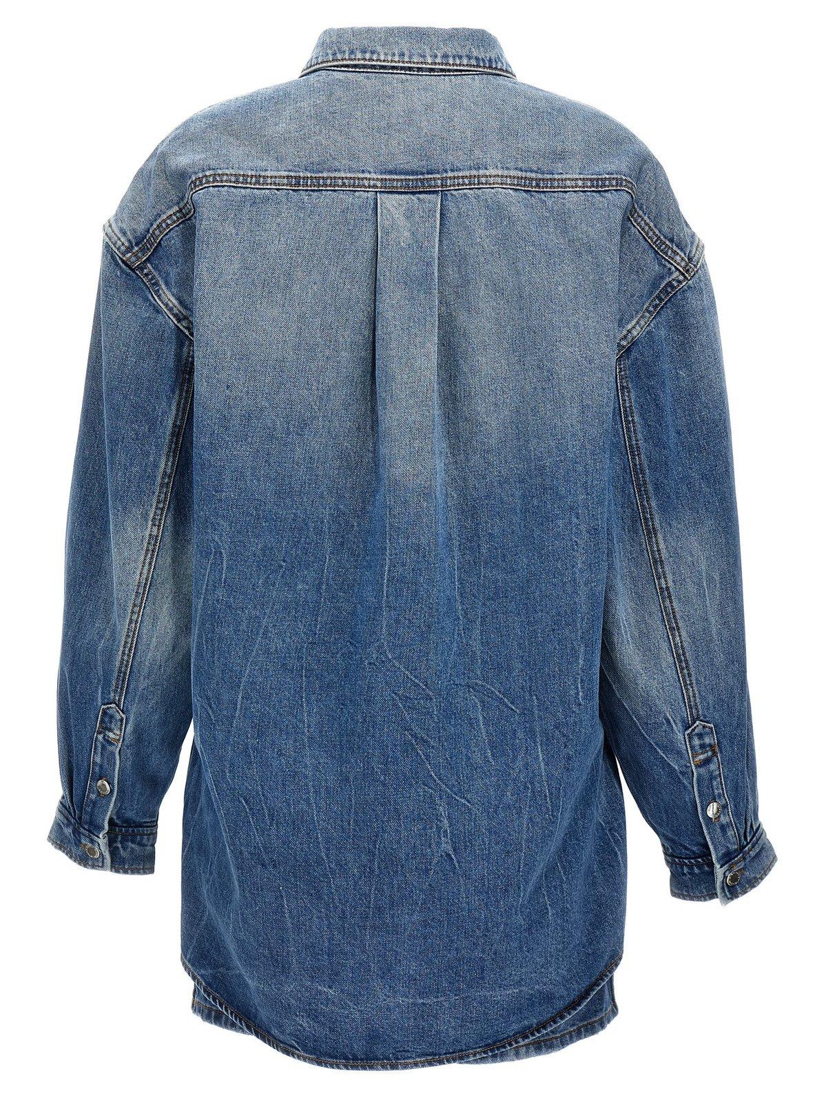 Shop Alexander Wang Denim Mini Shirt Dress In Vintage Light Indigo