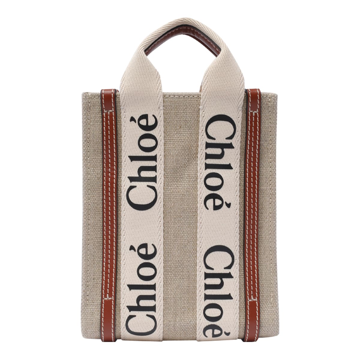 Shop Chloé Mini Woody North South Tote Bag In Beige