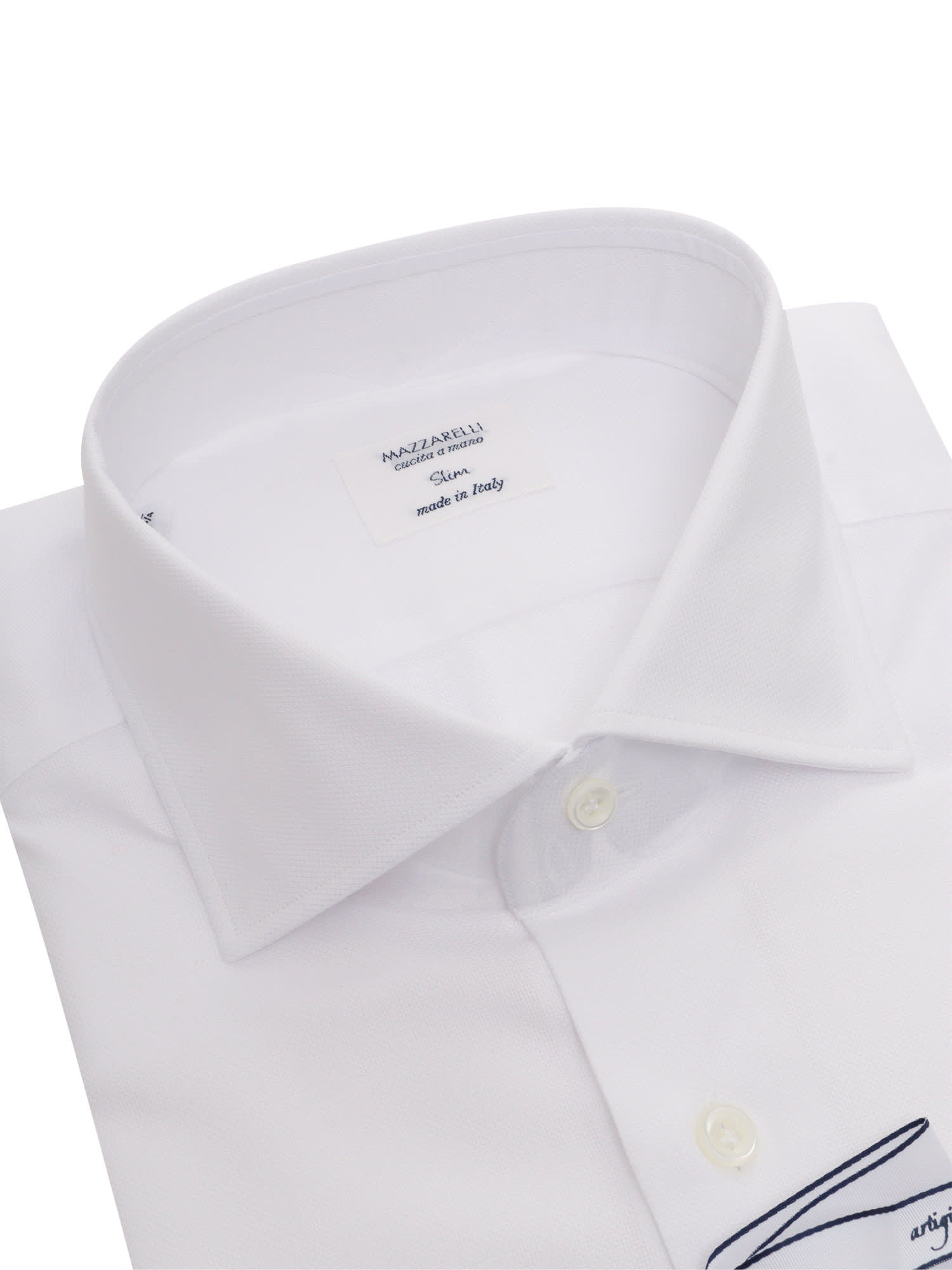 Shop Mazzarelli Camicia In Cotone Slim Fit Da Uomo Con Colletto Classico E Abbottonatura Frontale. In White