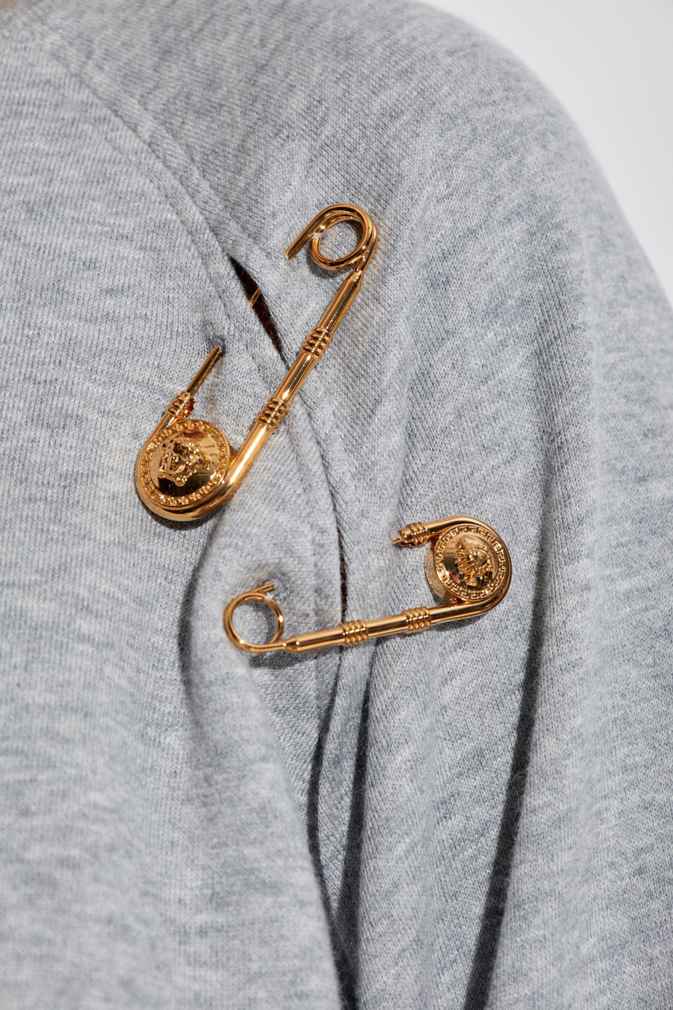 Versace Sweatshirt With Decorative Safety Pins In Gray