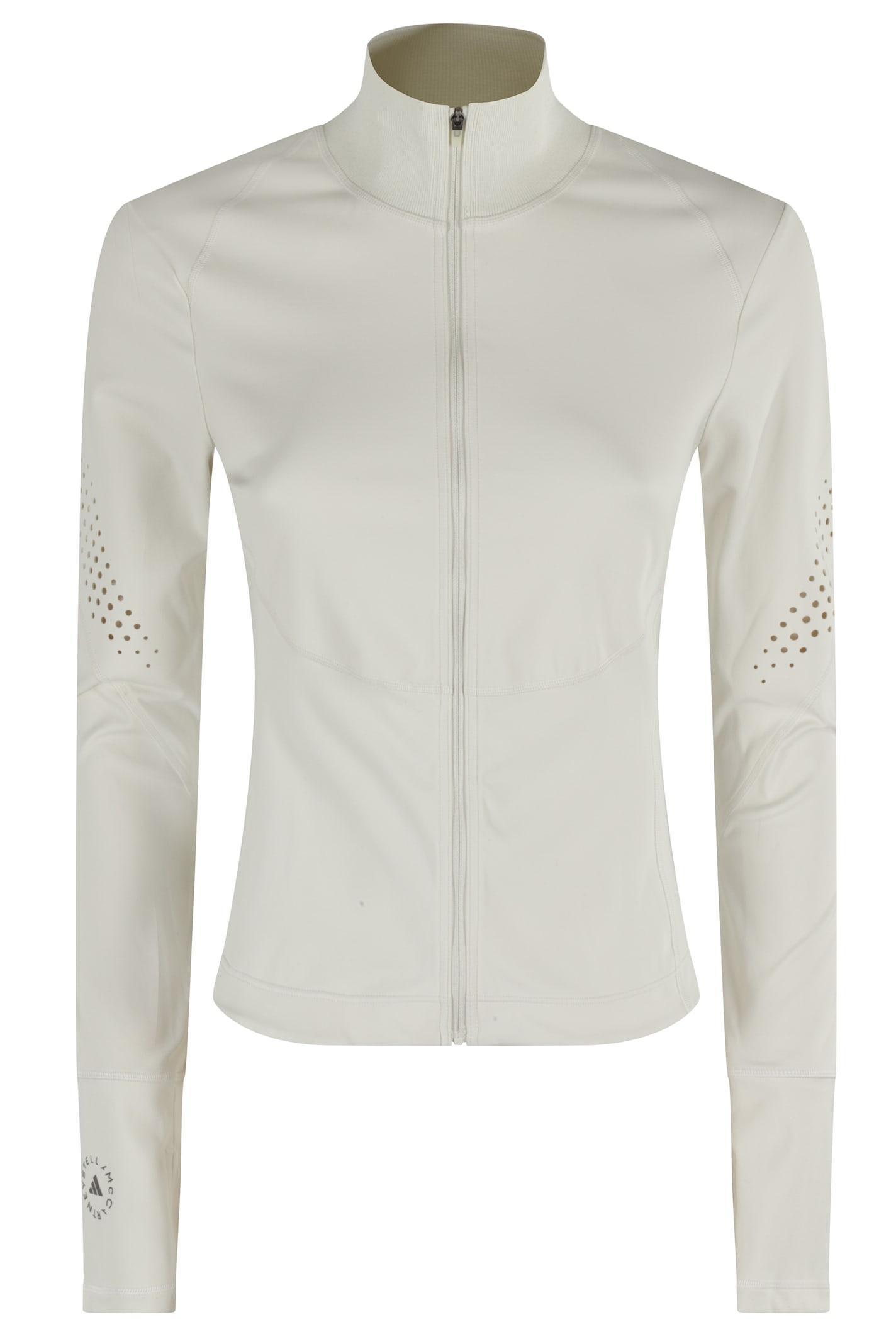 Adidas By Stella Mccartney High-collar Activewear Top With Thumb Cutouts In White
