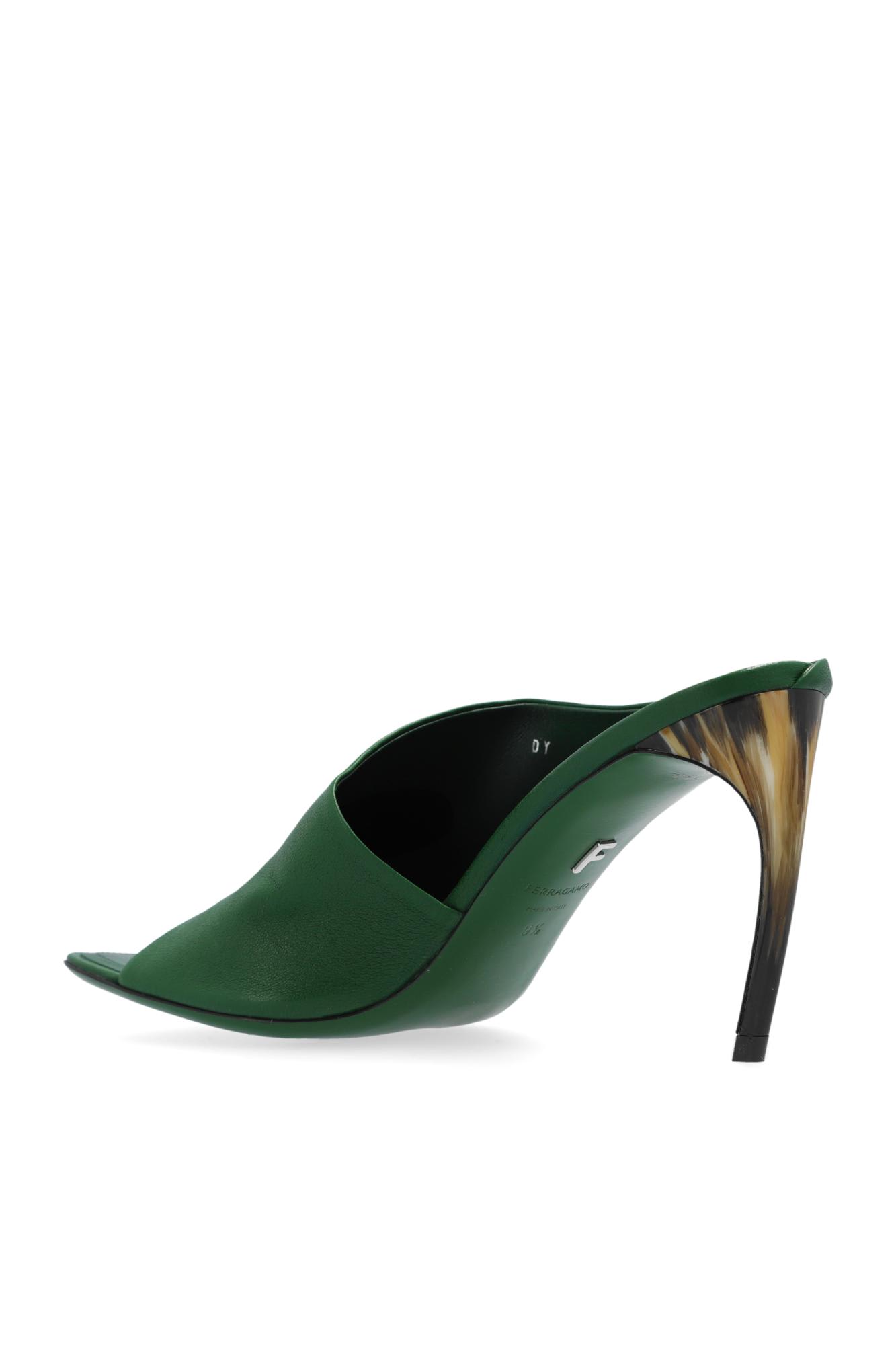 Shop Ferragamo Nymphe Heeled Slippers In Green