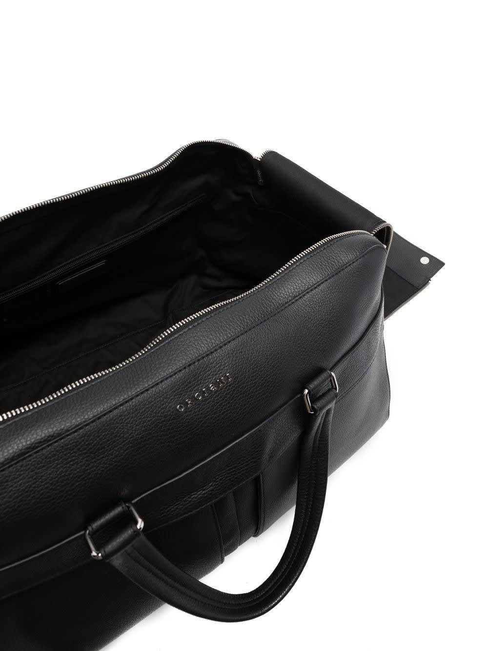 Shop Orciani Black Leather Micron Duffle Bag With Shoulder Strap