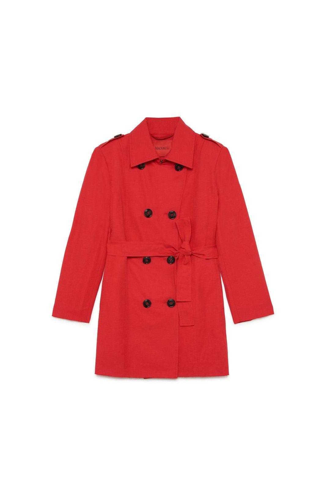 Max&amp;co. Kids' Belted Double-breasted Long Sleeved Coat In Rosso