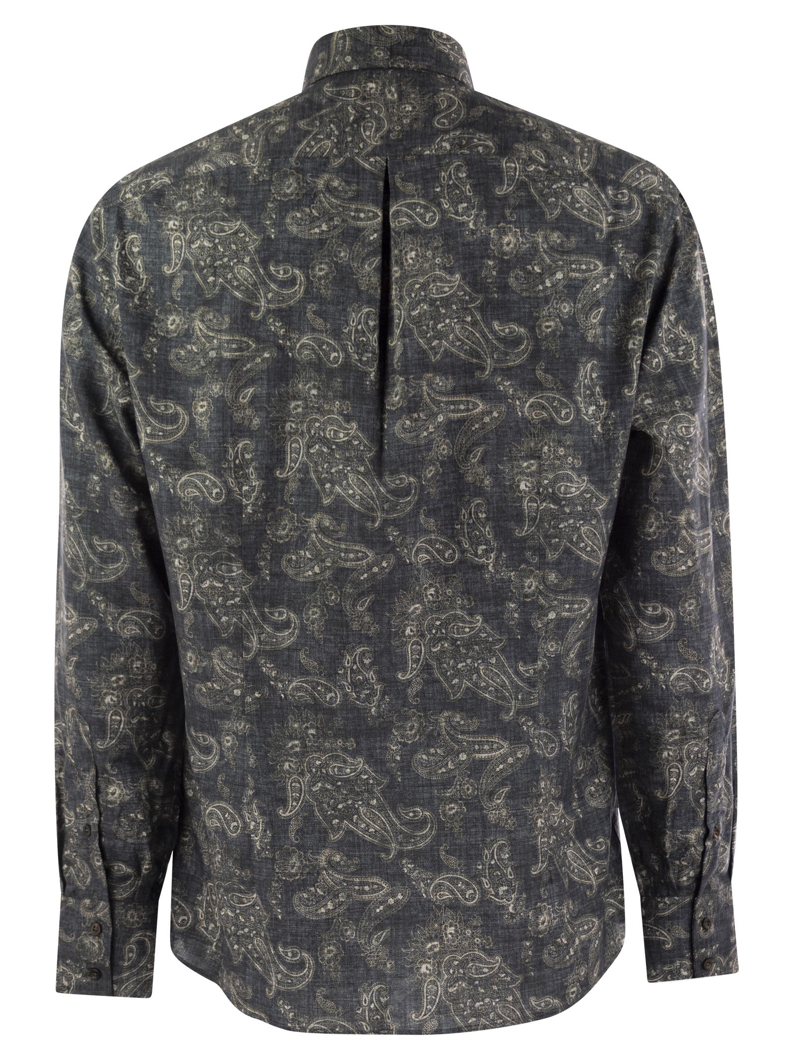 Shop Brunello Cucinelli Slim Fit Cotton Paisley Canvas Shirt In Blue