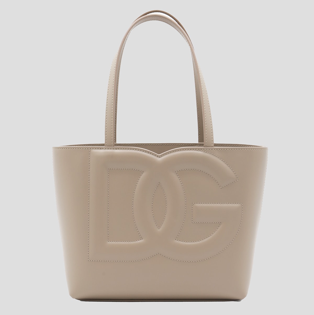 Dolce & Gabbana Small Beige Leather Shopping Bag In Beige