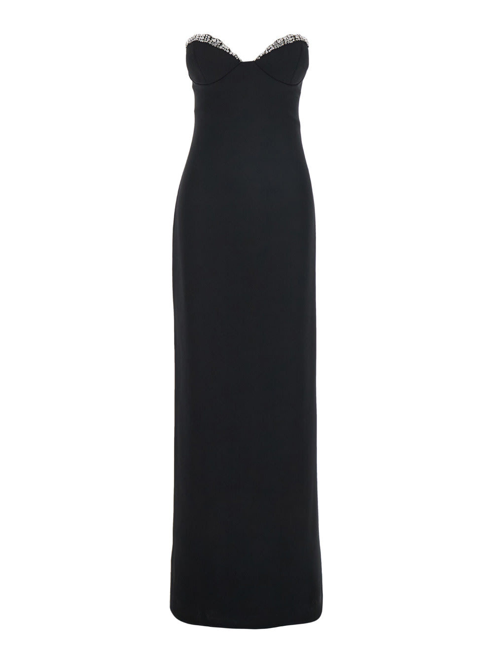 Shop Retroféte Jessalin Black Long Dress With Heart-shaped Neckline And Crystals Decorations In Polyester Woman