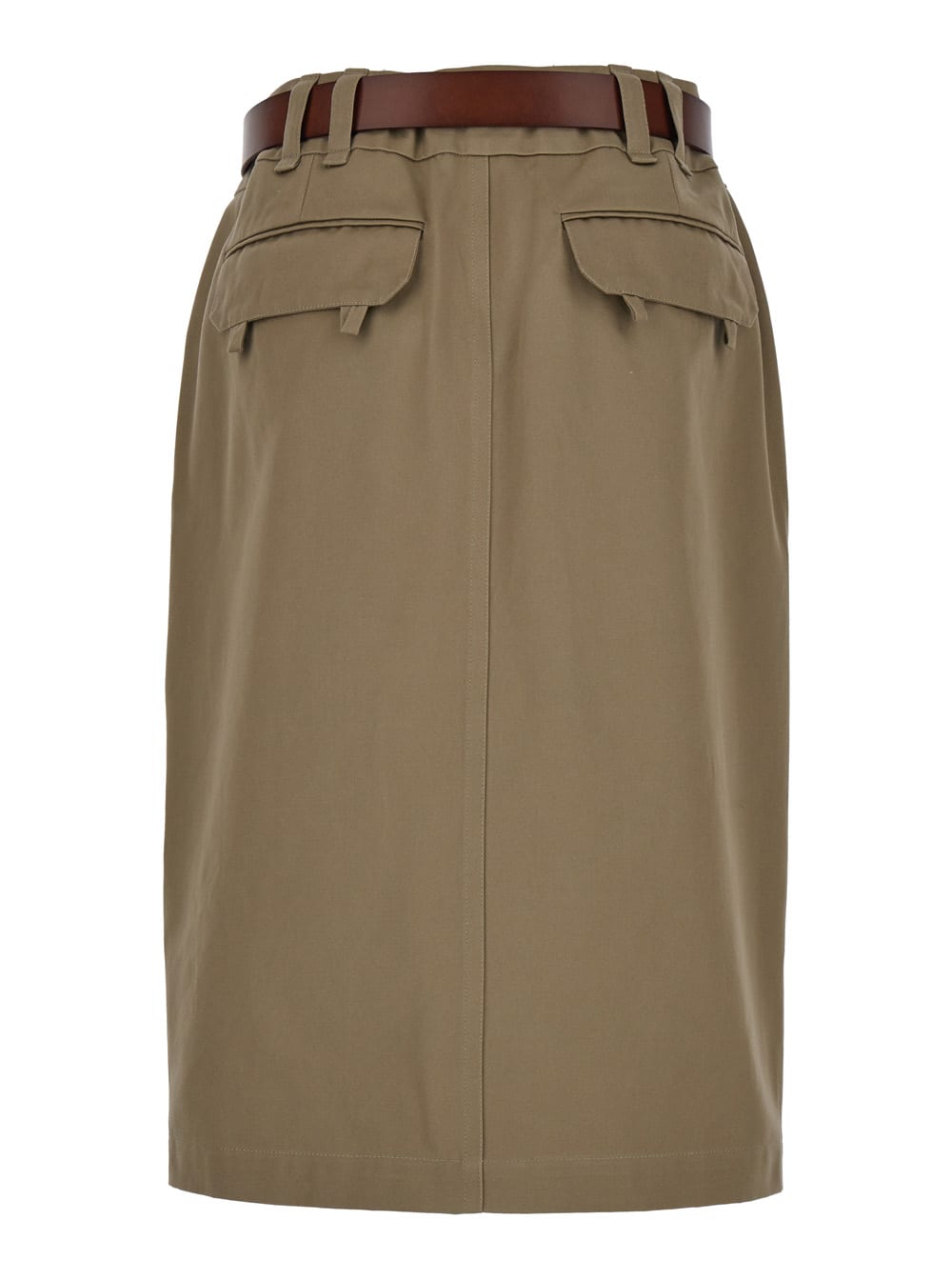 Shop Saint Laurent Midi Beige Pencil Skirt With Belt In Cotton Gabardine Woman