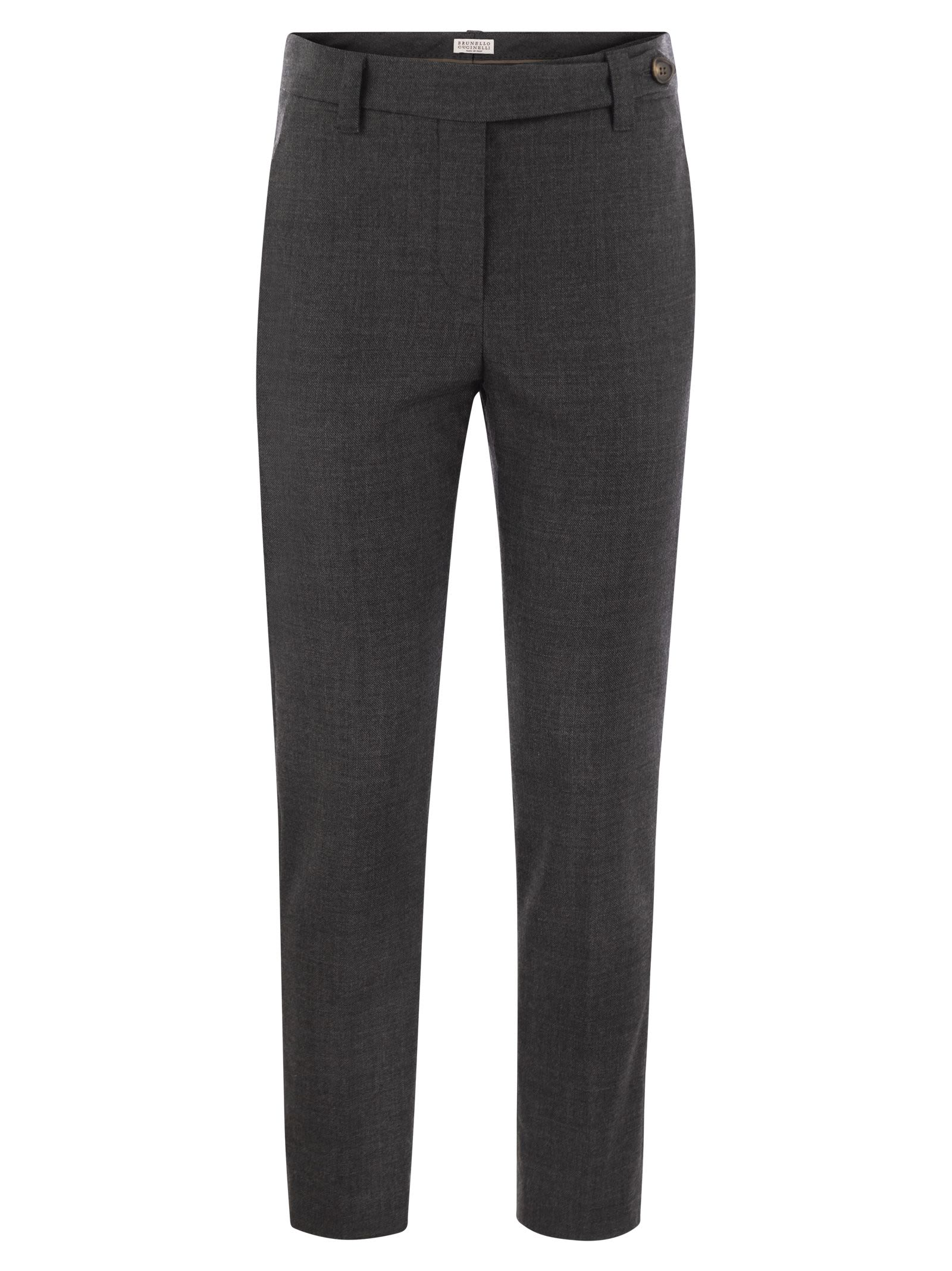 Shop Brunello Cucinelli Stretch Virgin Wool Cigarette Trousers With Jewellery In Grey