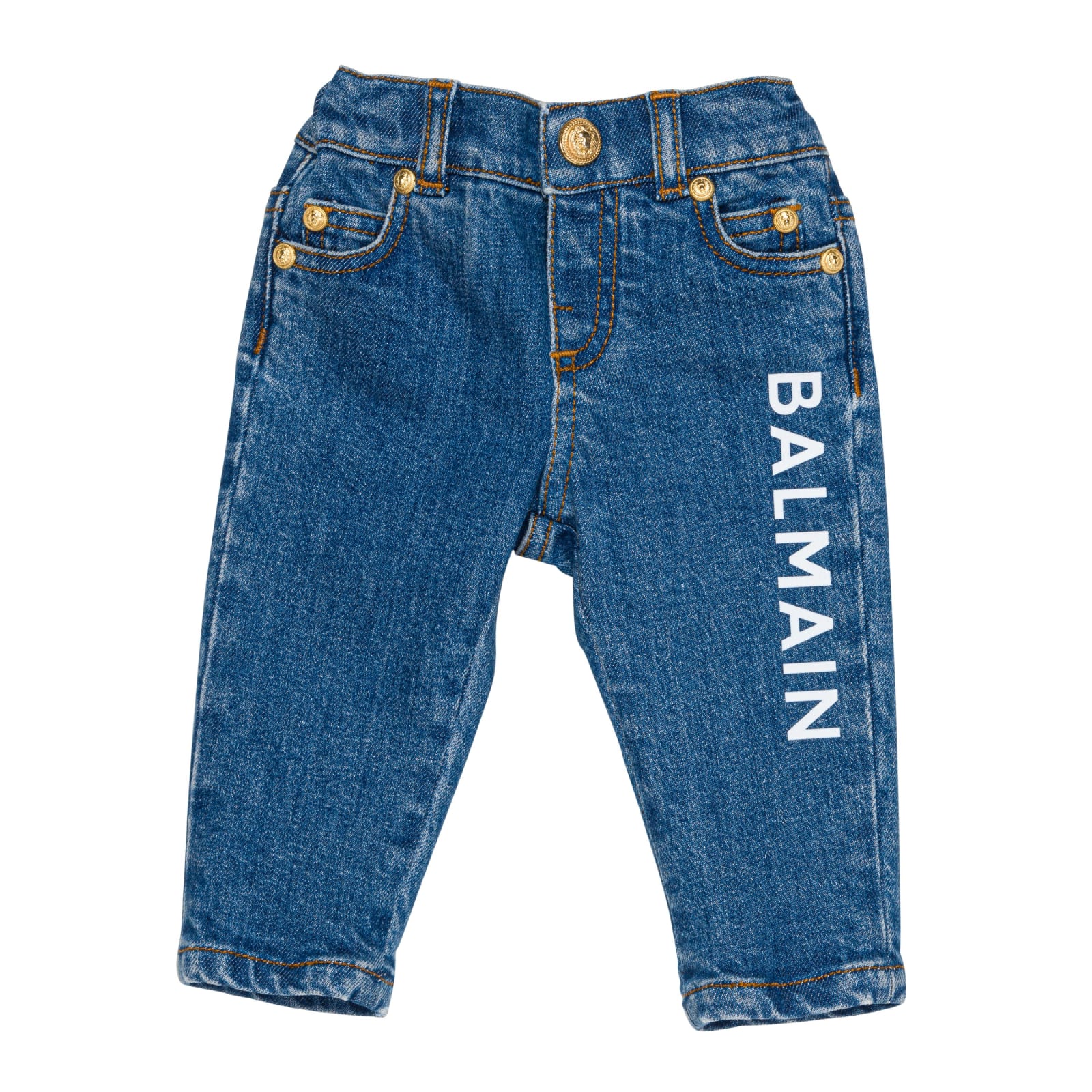 Shop Balmain Jeans Con Logo In Blue