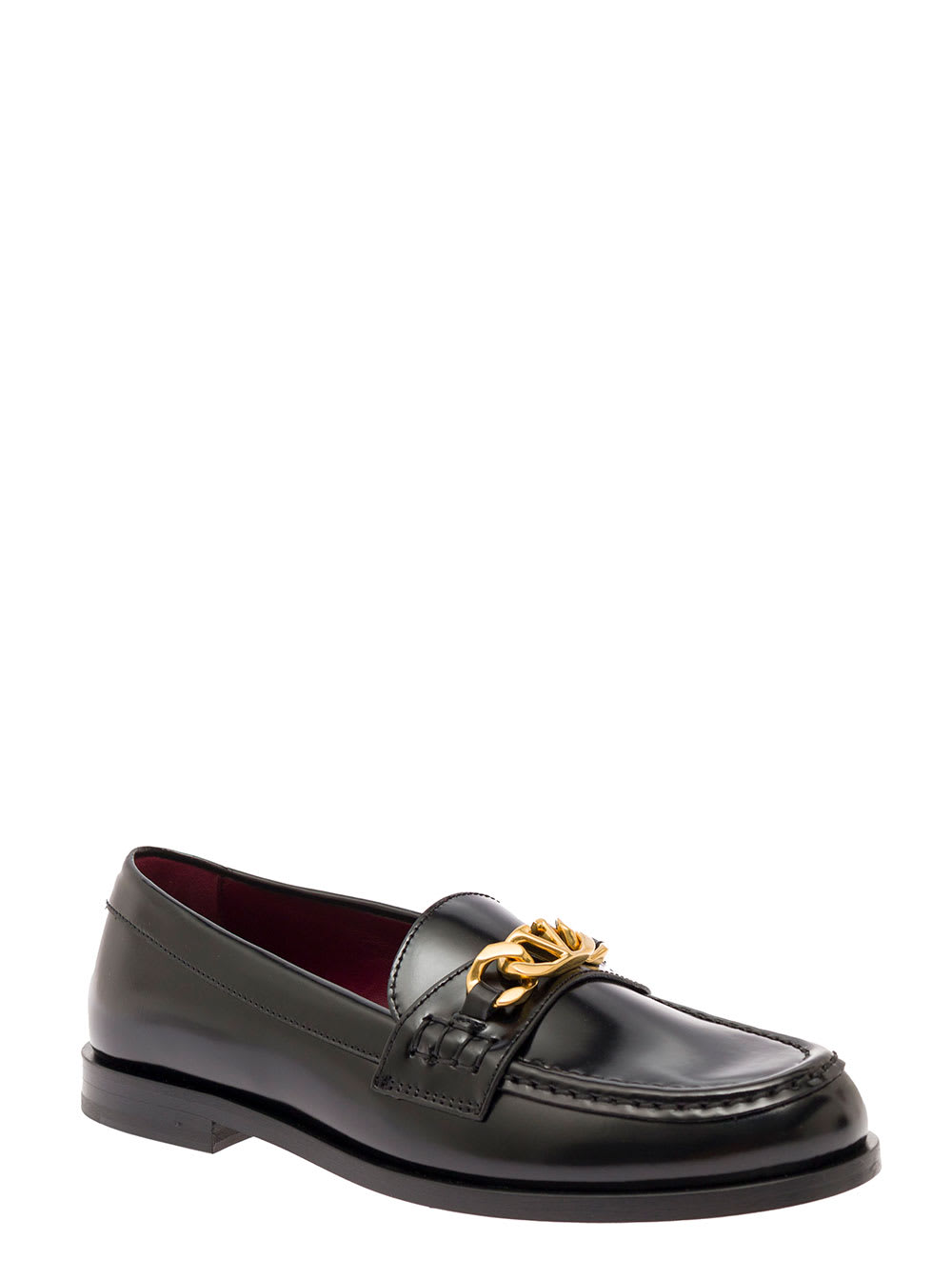 Valentino Black Leather Vlogo Chain Loafers In Multi