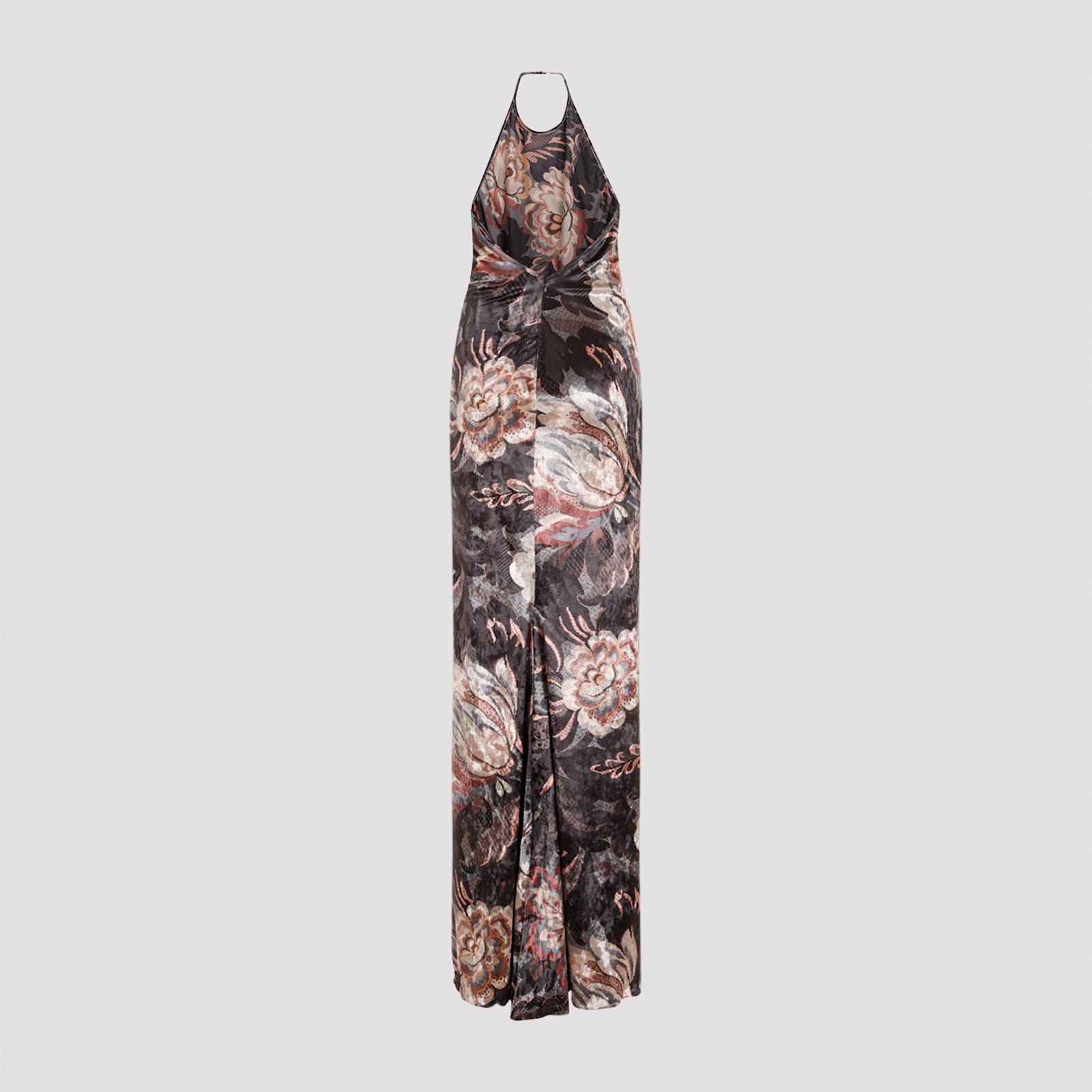 Shop Etro Velvet Long Dress In Print Grey