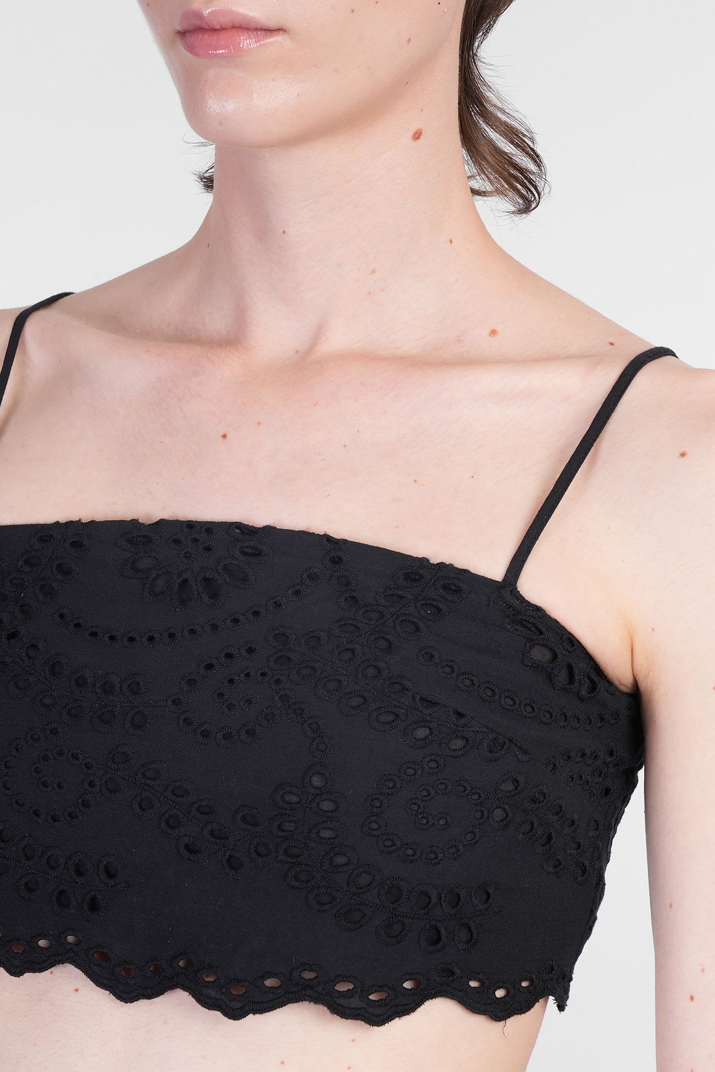 Mc2 Saint Barth Florida Broderie Anglaise Top In Black