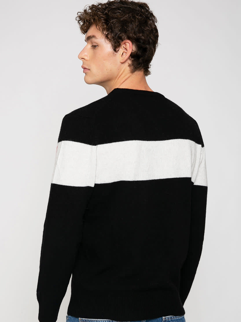 Shop Mc2 Saint Barth Man Sweater With Sun Moritz Print In Black