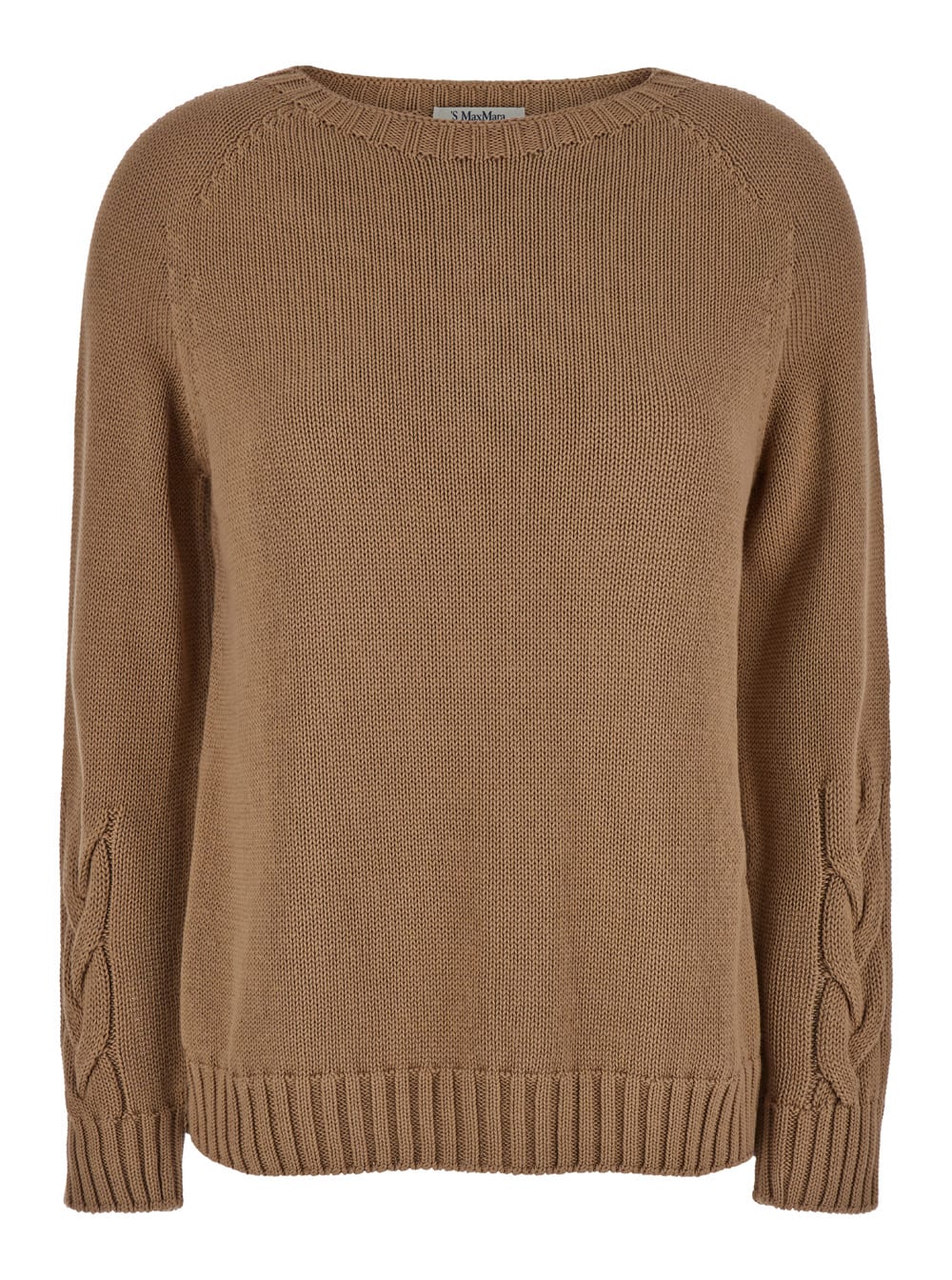 Shop 's Max Mara Harald Beige Cable-knit Sweater With U Neckline In Cotton Woman