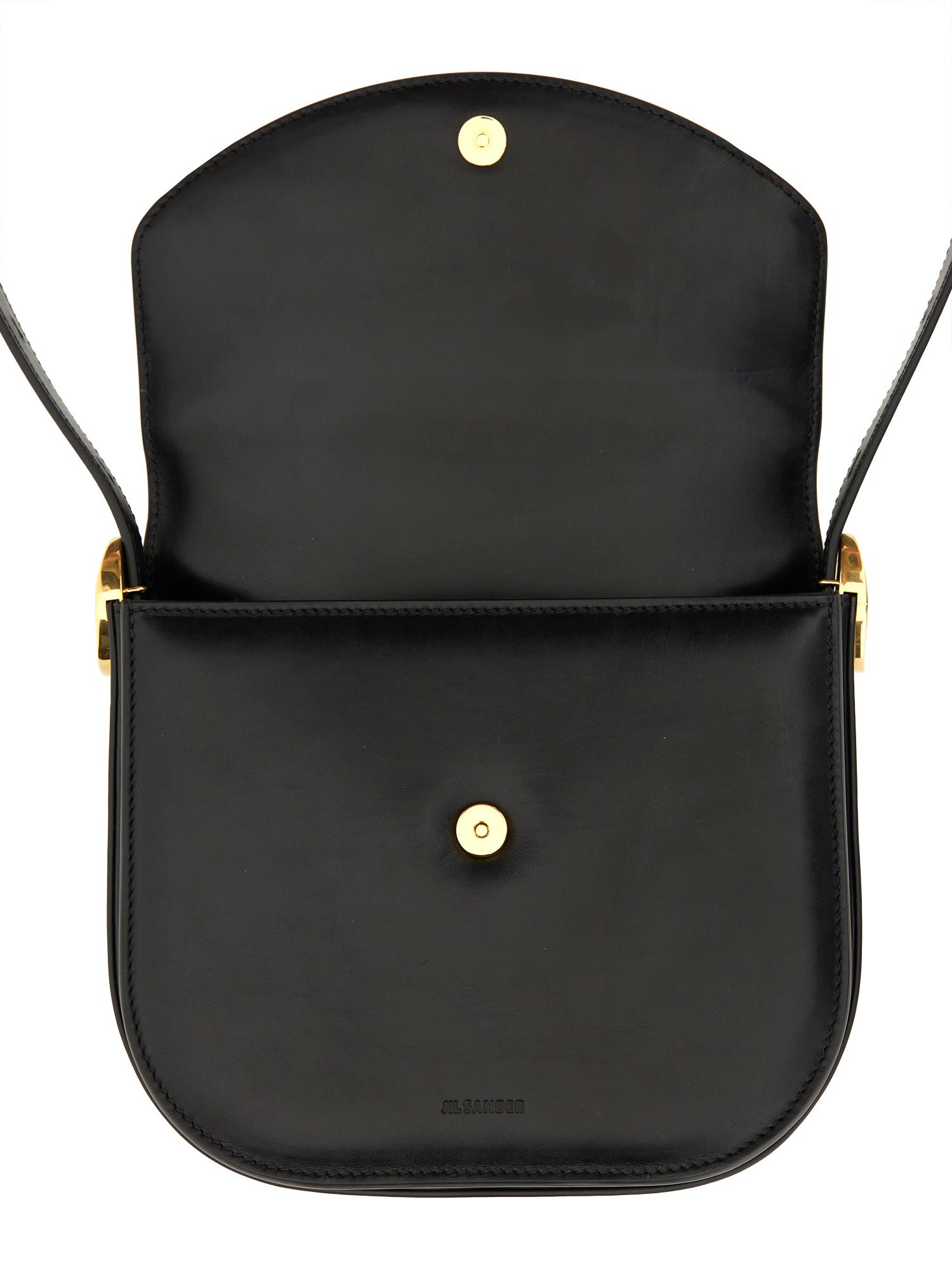Jil Sander Leather Coin Shoulder Bag With Gold-tone Clasp In Black