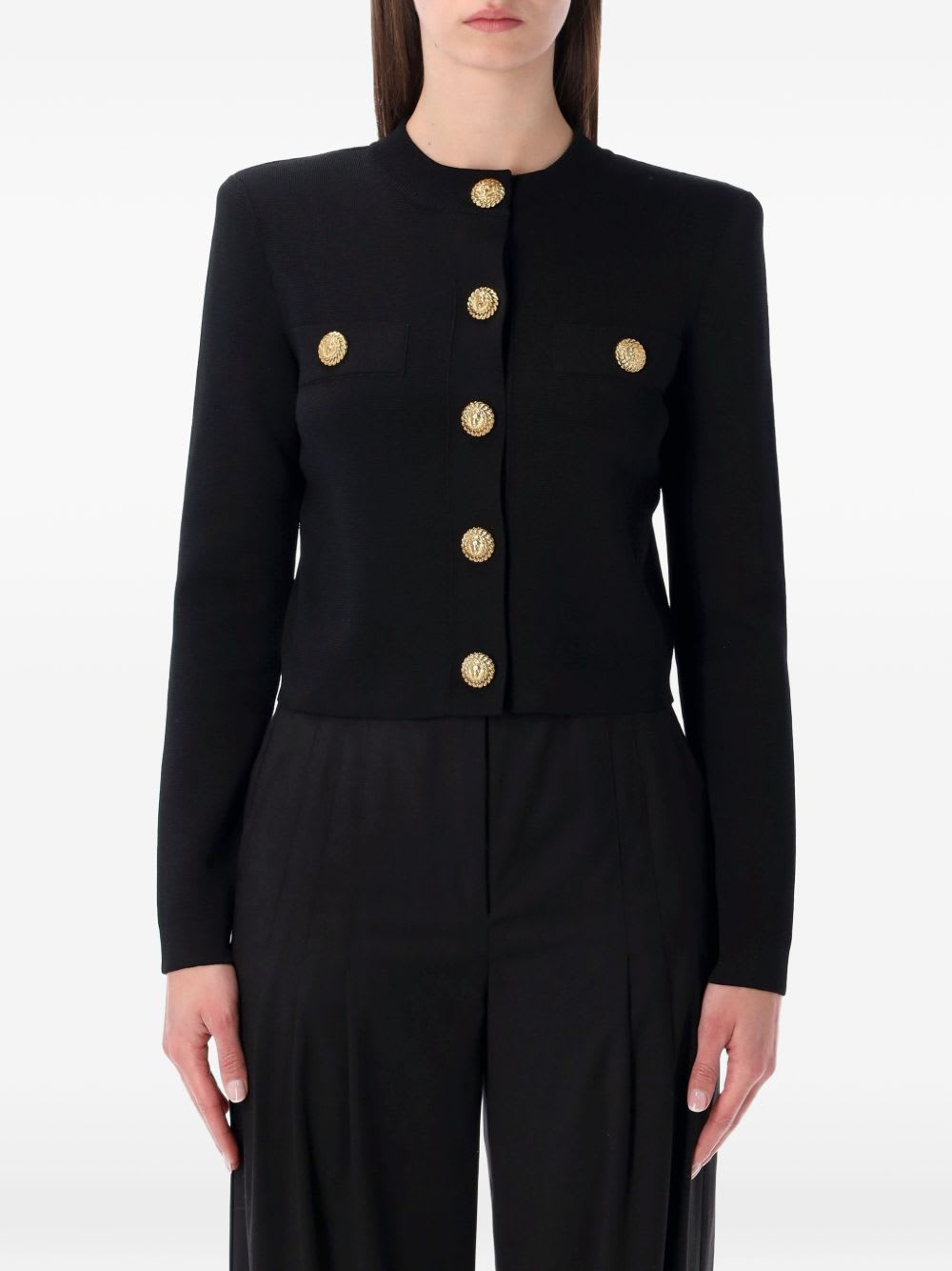Balmain Buttoned Crewneck Cardigan In Black