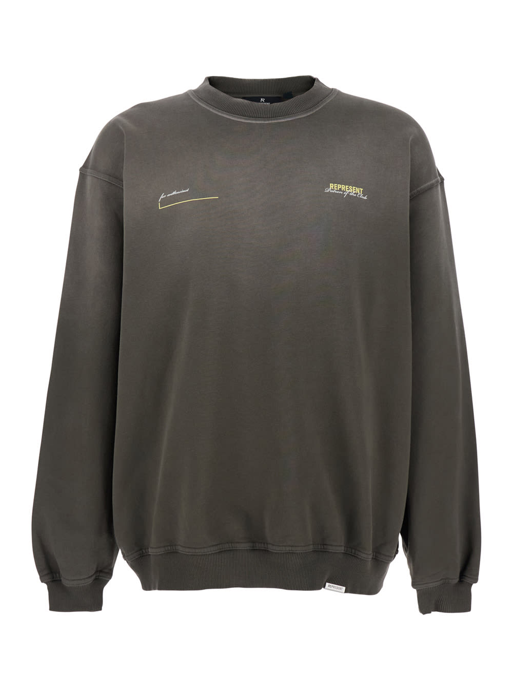 patron Of The Club Olive Green Crewneck Sweater With Front And Back Logo Print In Cotton Man