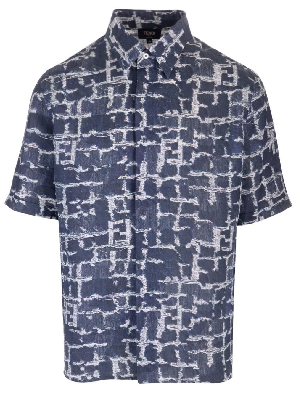 Shop Fendi Blue Linen Shirt