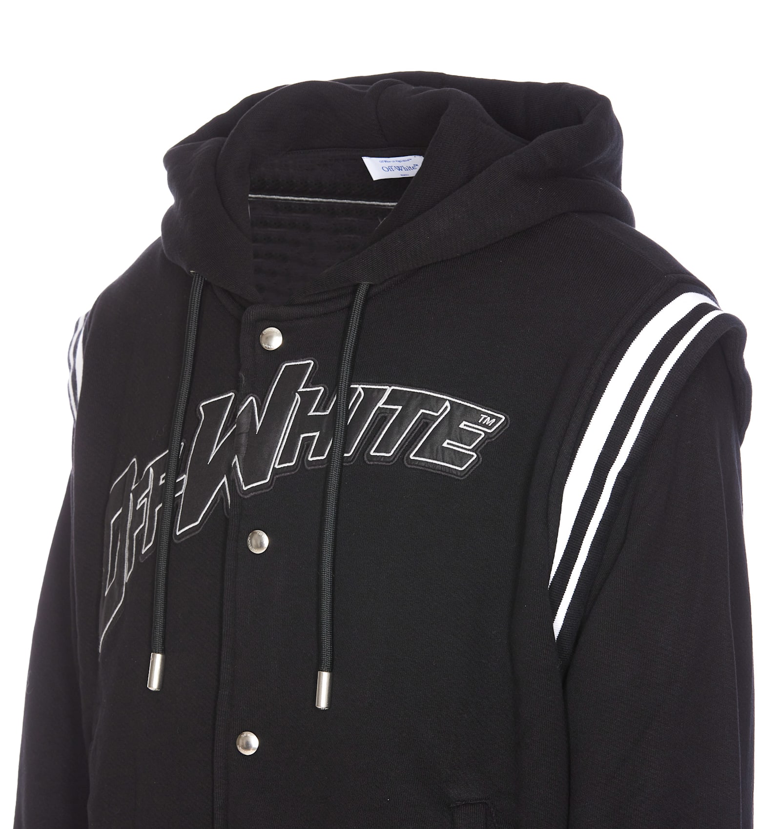 Off-white Black Varsity Sweatshirt With Press-stud Fastening And Bold Lettering In Black - Pearl B