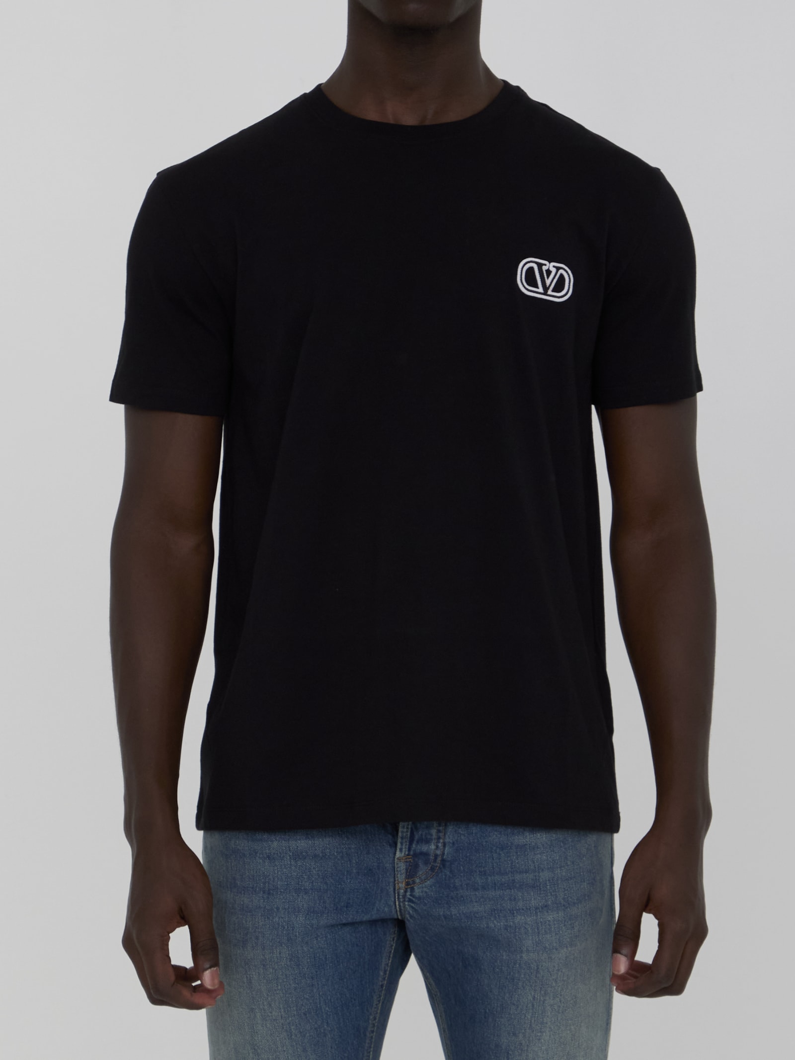 Shop Valentino T-shirt With Vlogo Signature Patch In Black