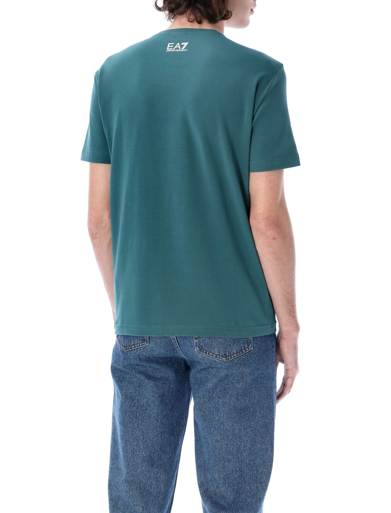 Shop Ea7 Logo Series Stretch Cotton-jersey T-shirt In Mediterranea