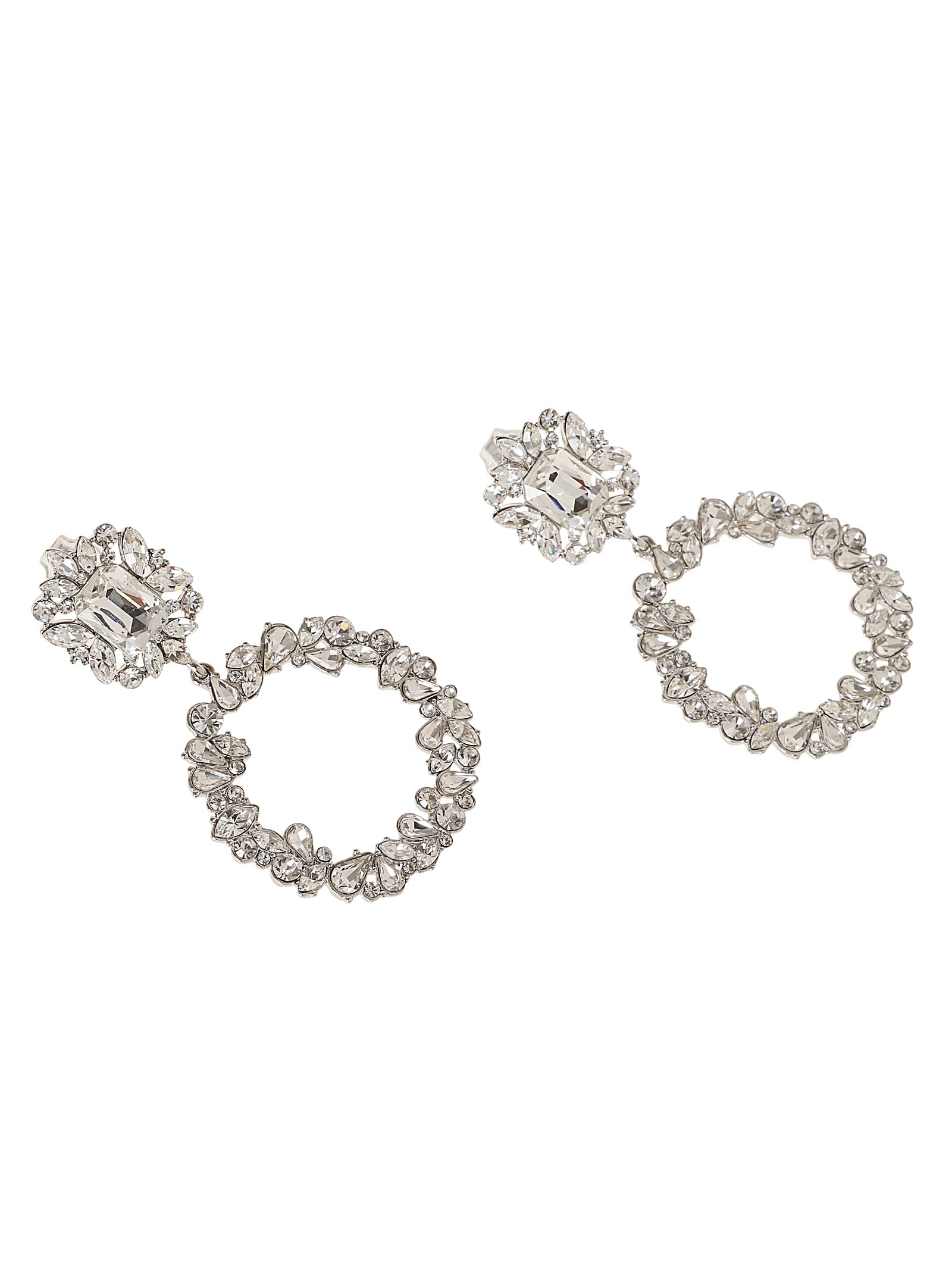 Shop Self-portrait Crystal Hoop Earrings In Silver