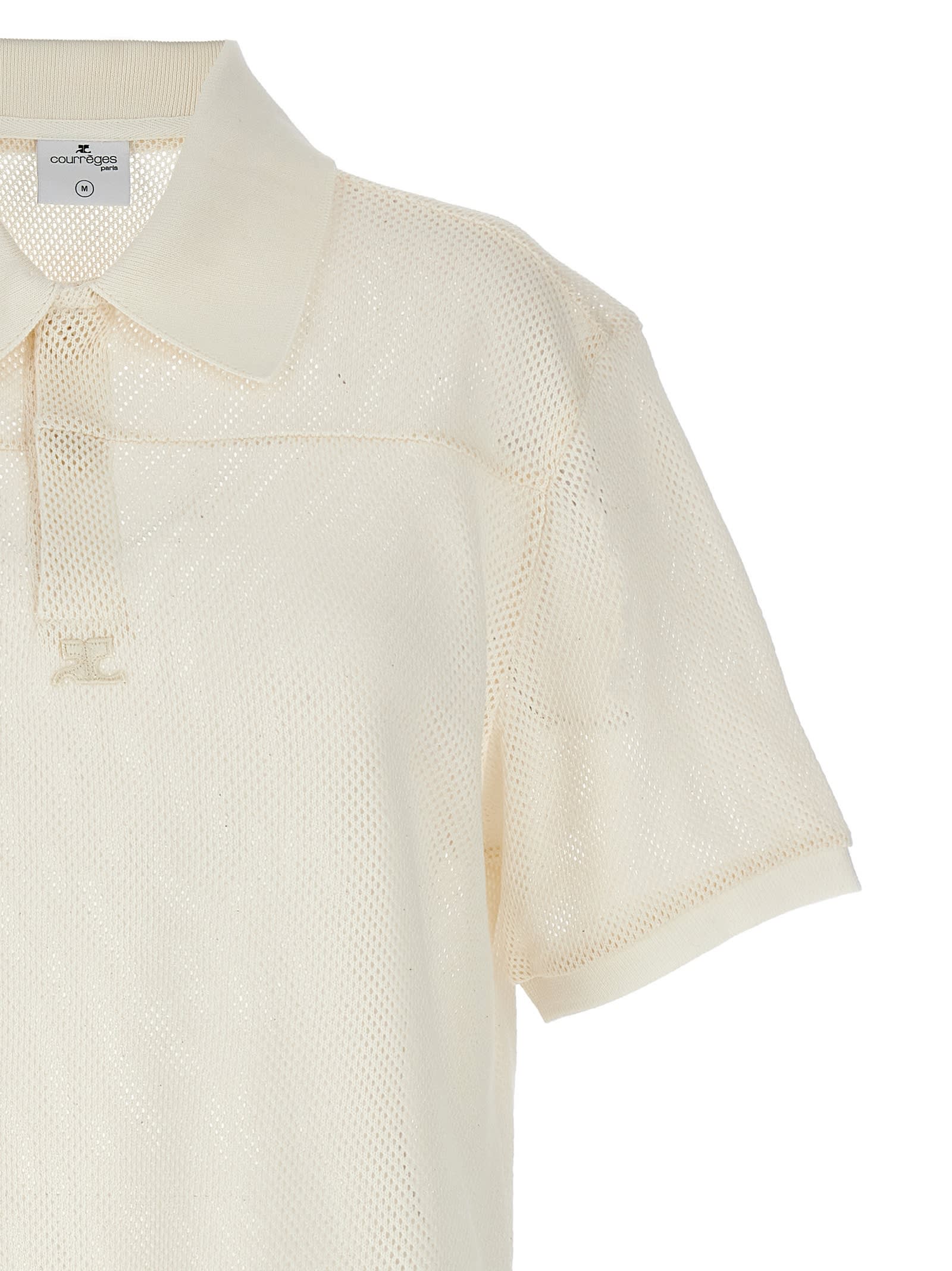 Shop Courrèges Ac Mesh Polo Shirt In White