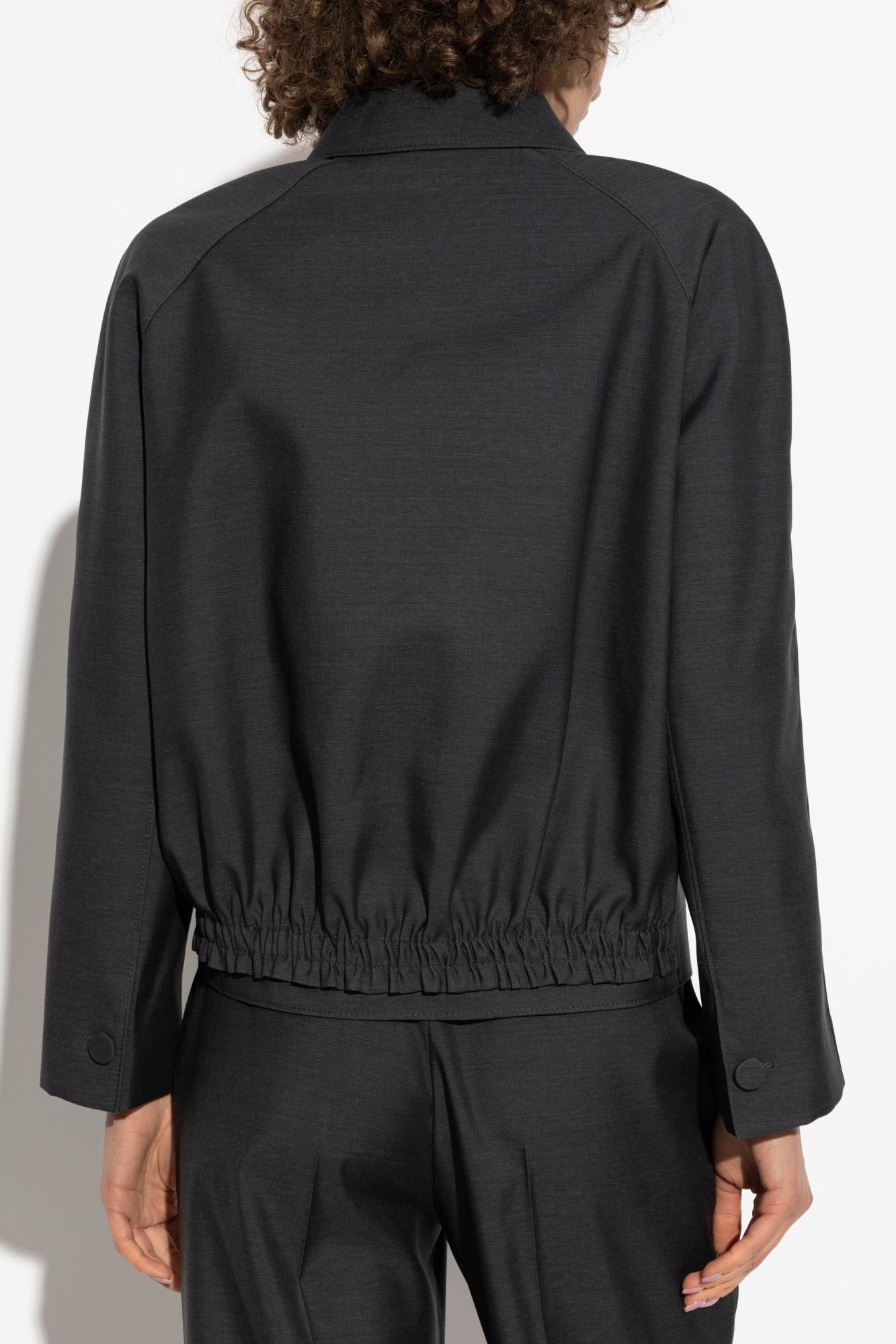 Gucci Wool Jacket With Embroidered Logo On The Collar In Grey