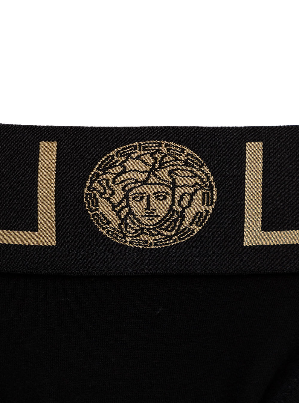 Shop Versace Black Thong With Medusa Head And Greca Motif In Cotton Woman