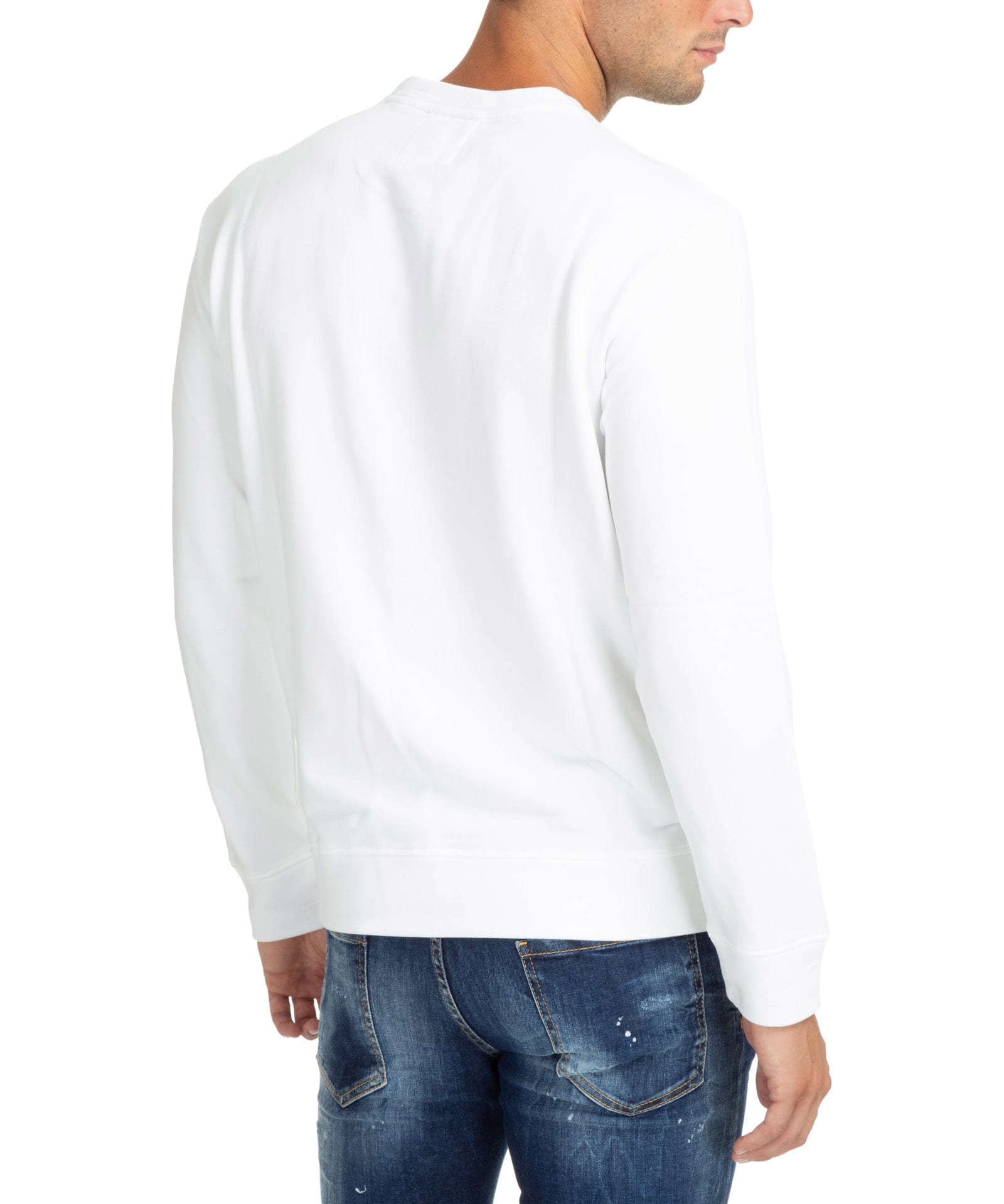 Shop Emporio Armani Cotton Sweatshirt In Bianco Aquila