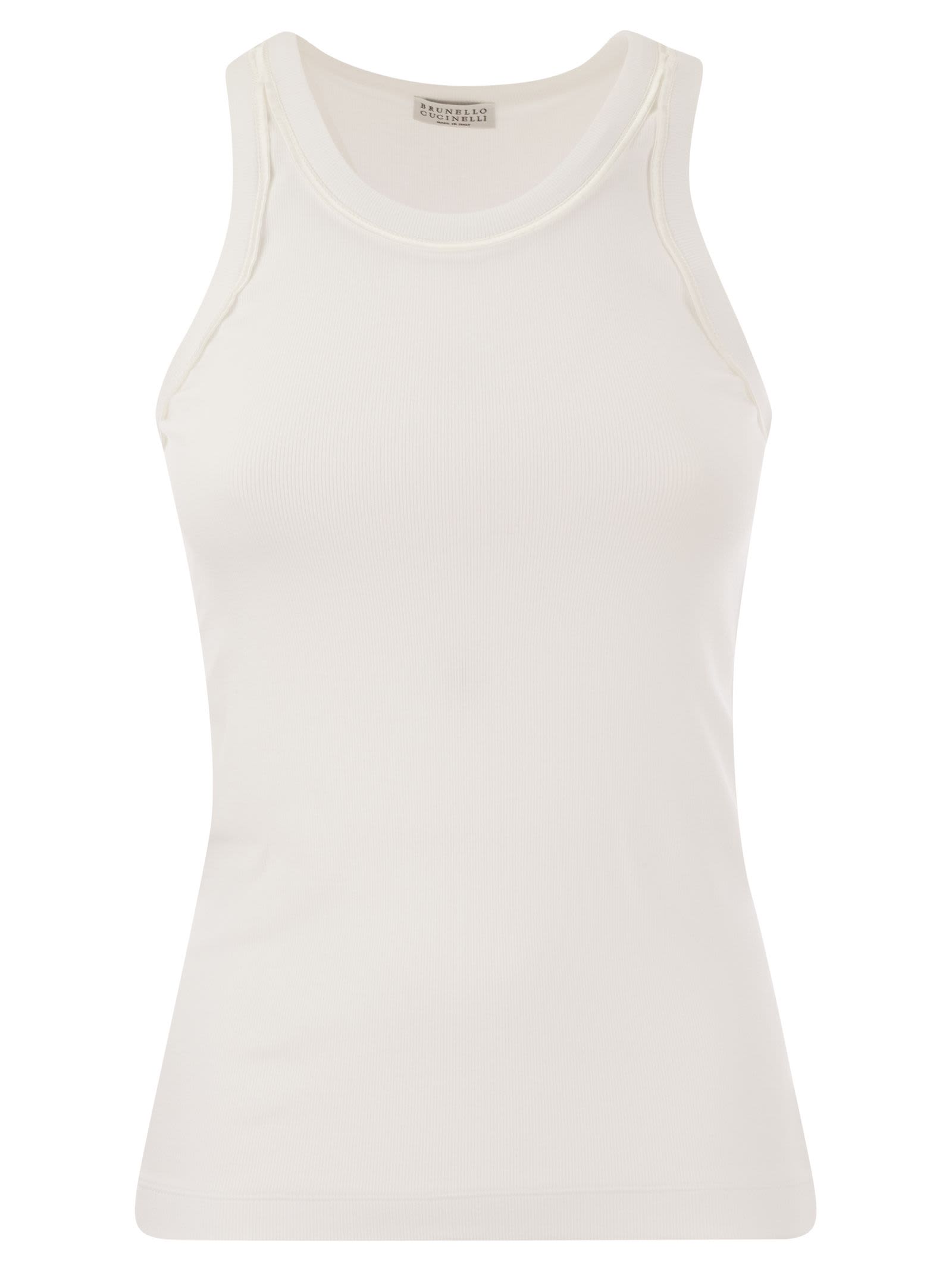 Stretch Cotton Rib Jersey Top With Satin Trims