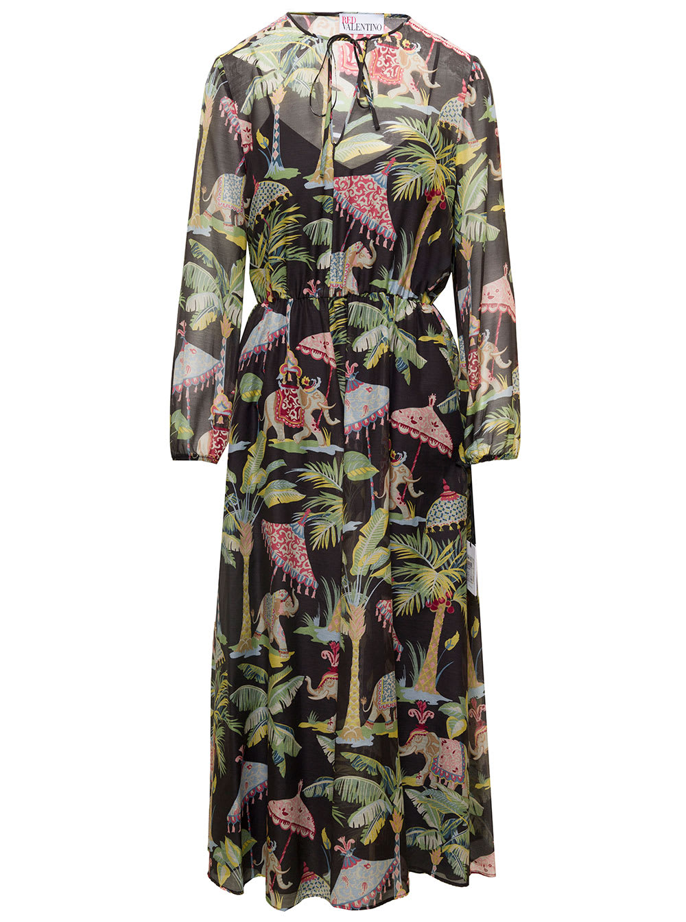 Red Valentino Womans Cotton And Silk Multicolor Floral Printed Long Dress