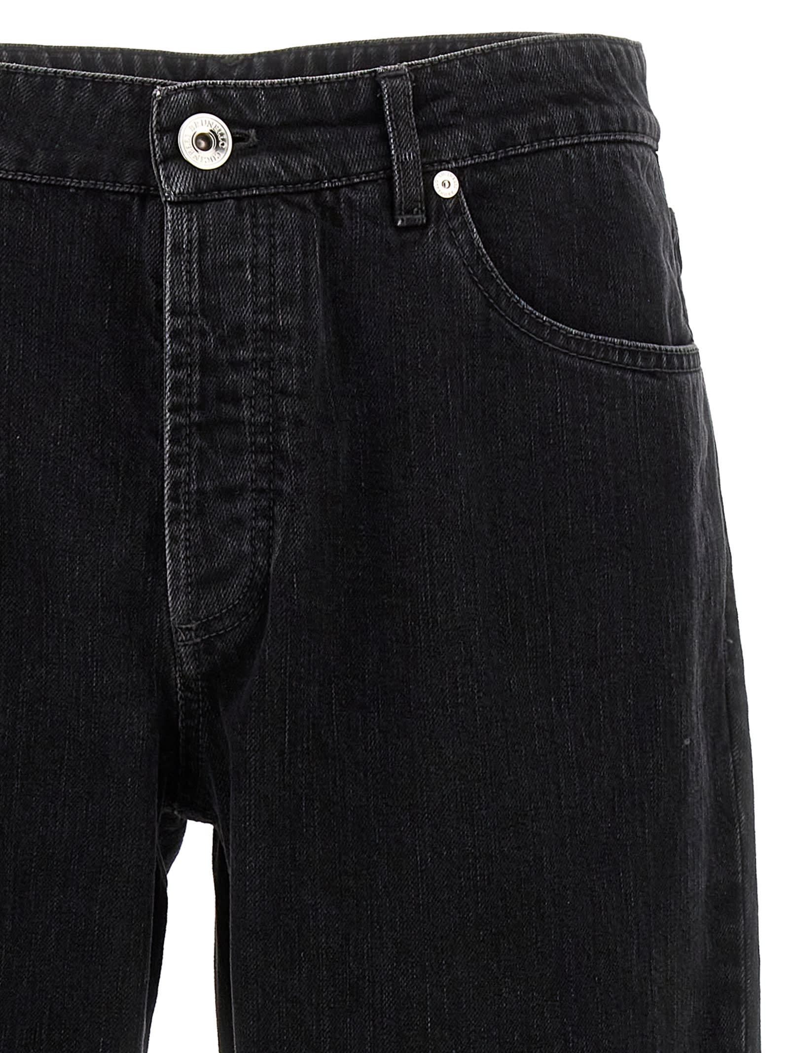 Shop Brunello Cucinelli Logo Embroidery Jeans In Black