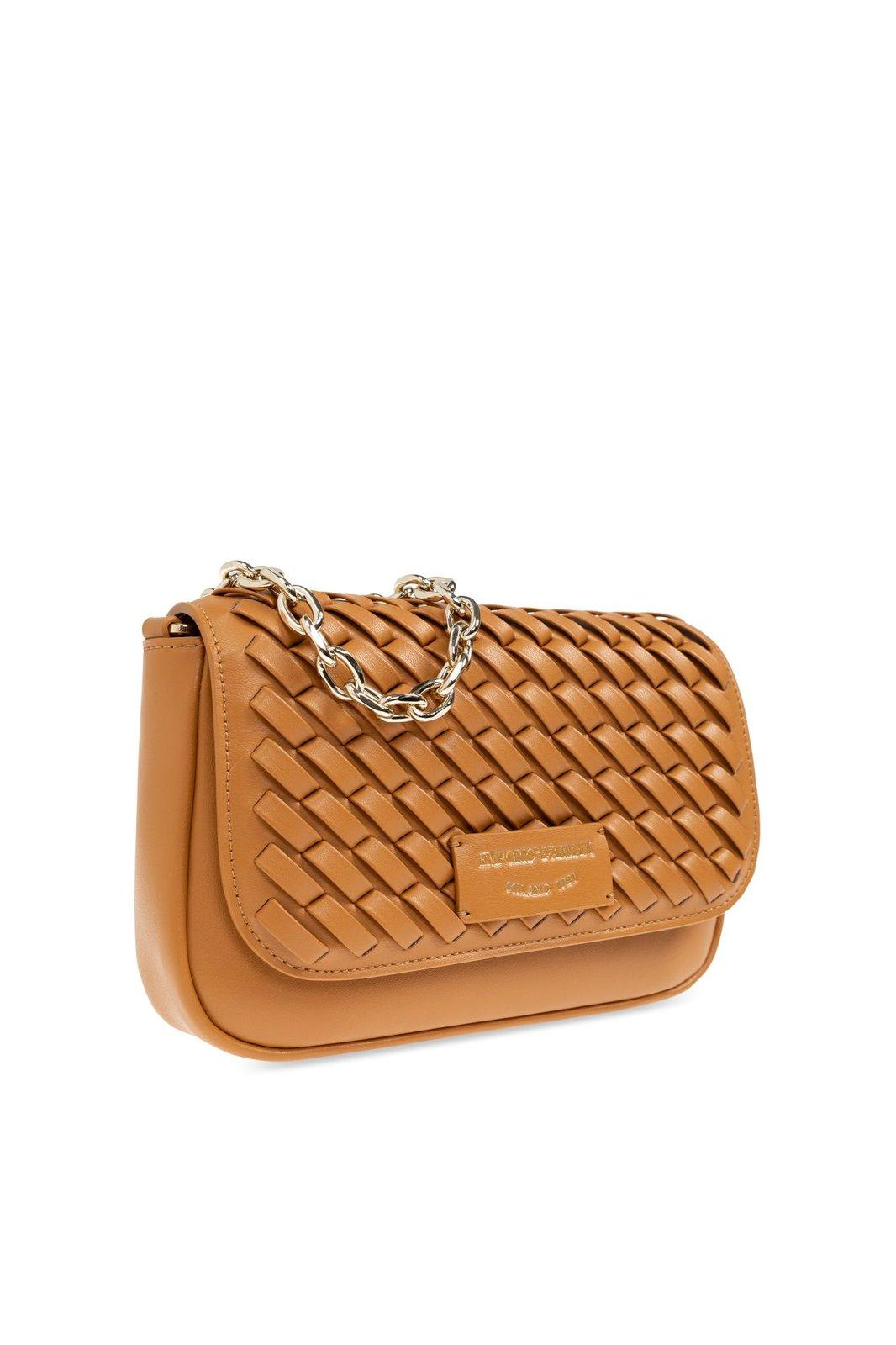 Emporio Armani Shoulder Bag With Decorative Weave In Caramello