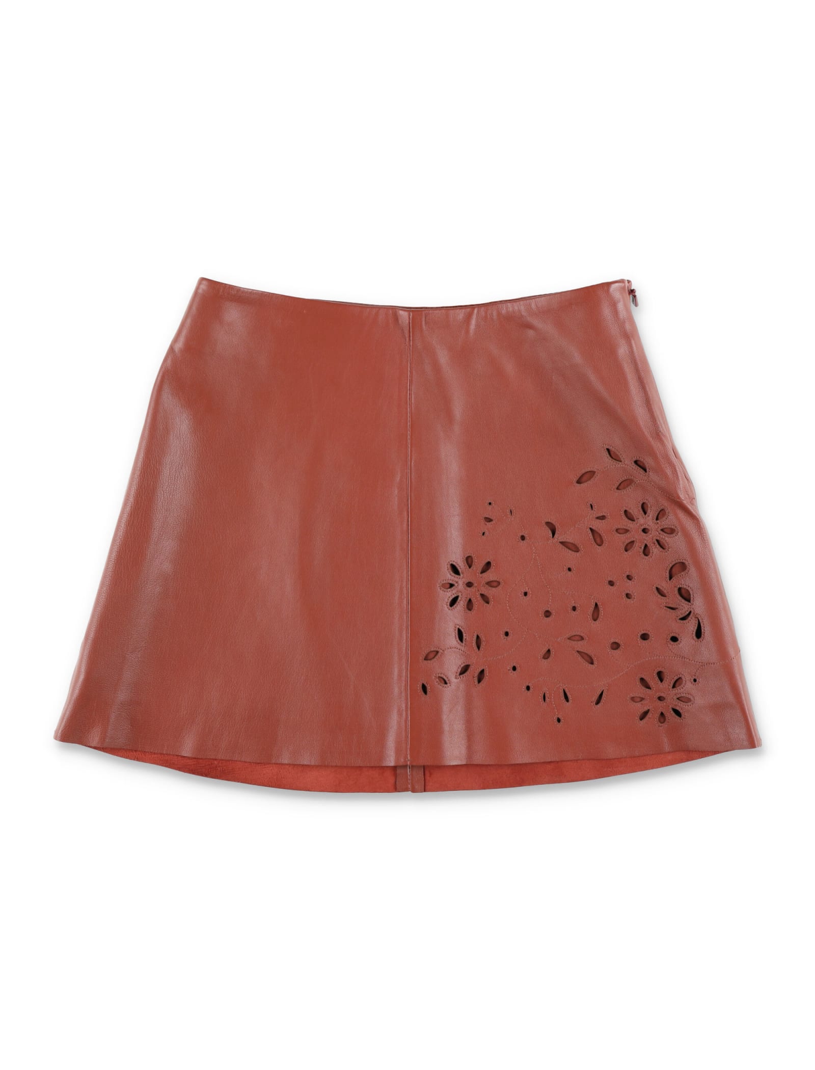 Shop Chloé Leather Skirt In Brown