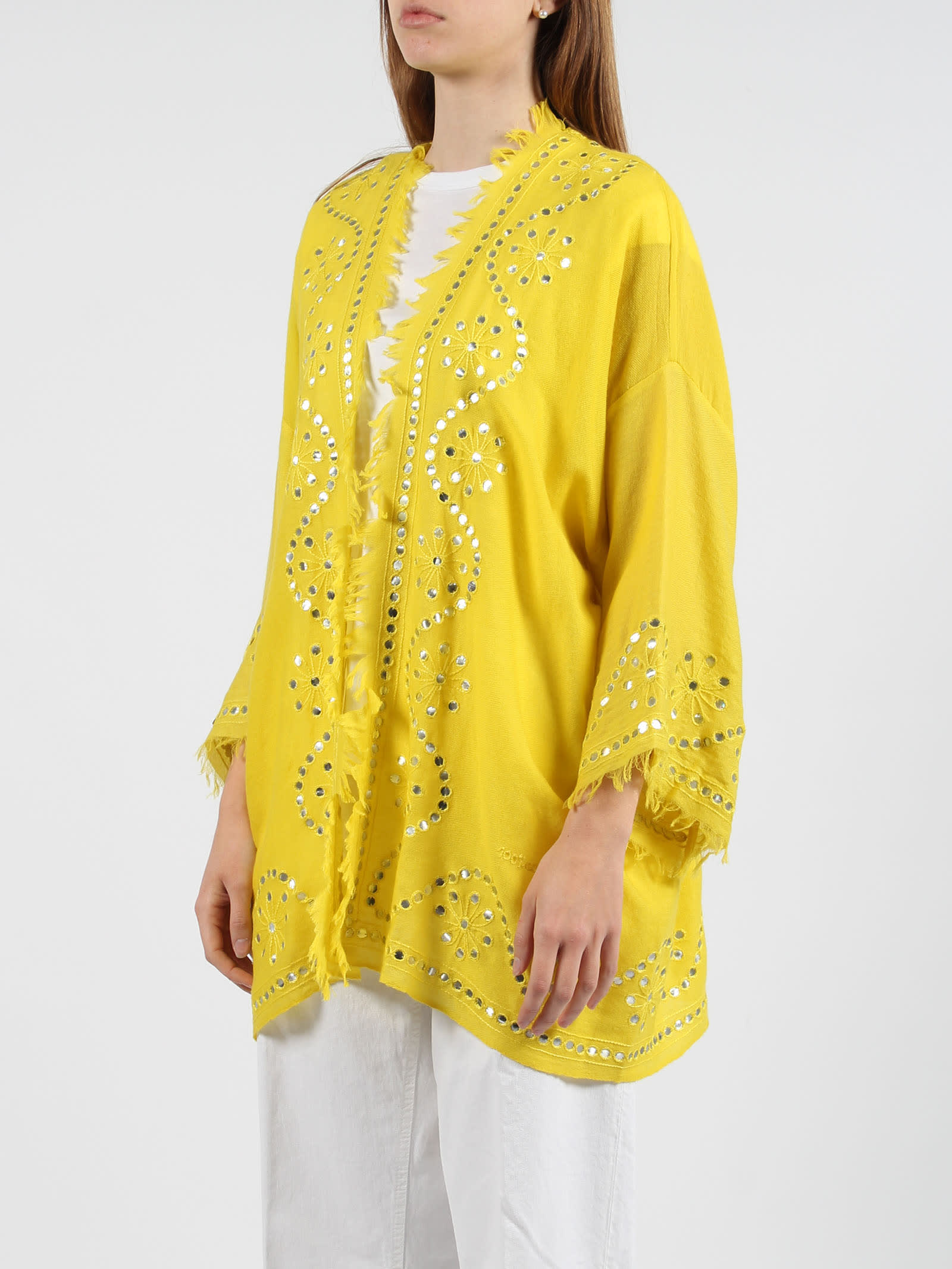 Shop P.a.r.o.s.h Within Embroidered Cardigan In Yellow & Orange