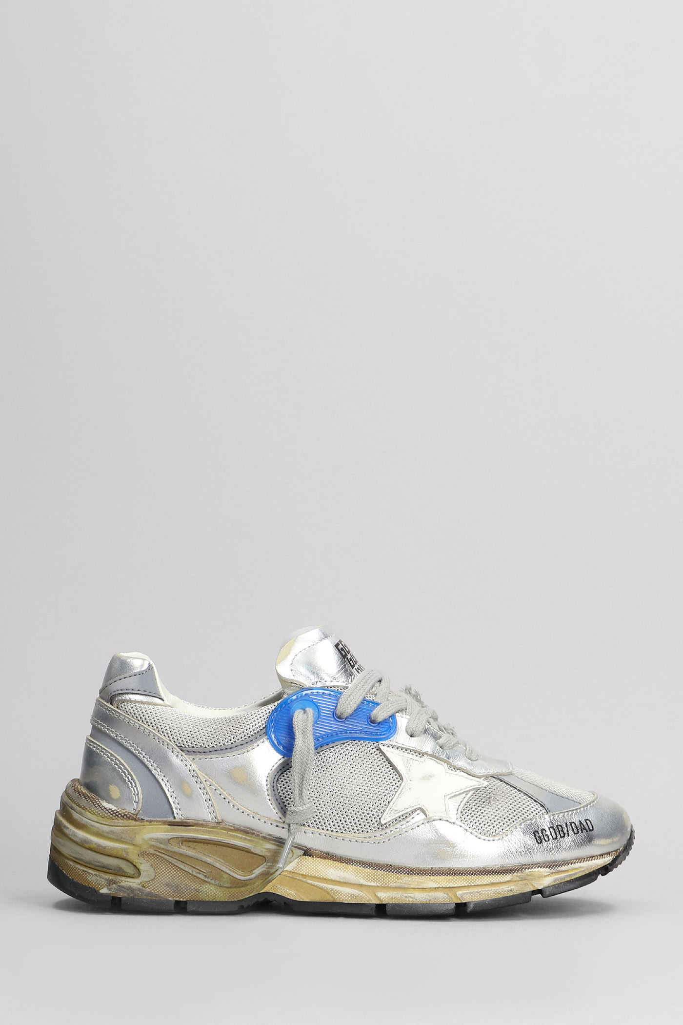 Shop Golden Goose Running Sneakers In Silver Leather And Fabric