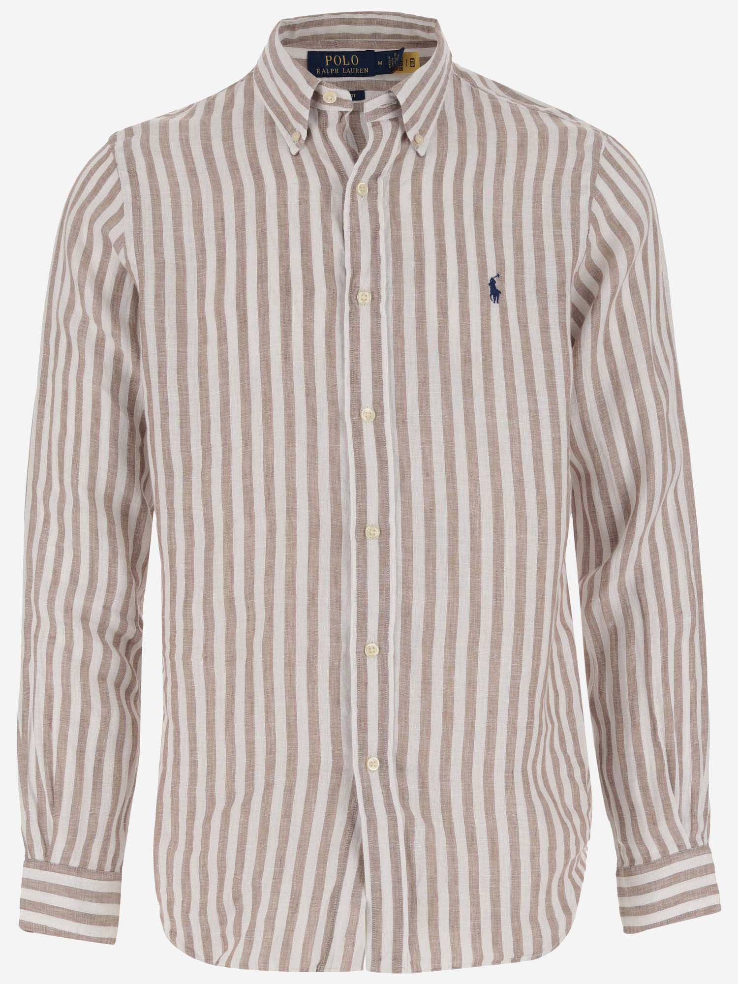 Linen Shirt With Striped Pattern And Logo