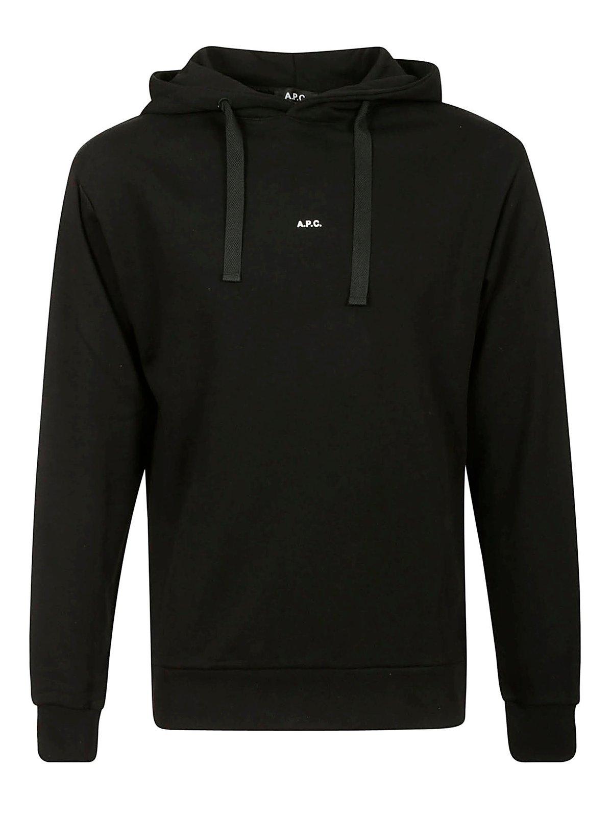 Shop Apc Logo Printed Drawstring Hoodie In Black