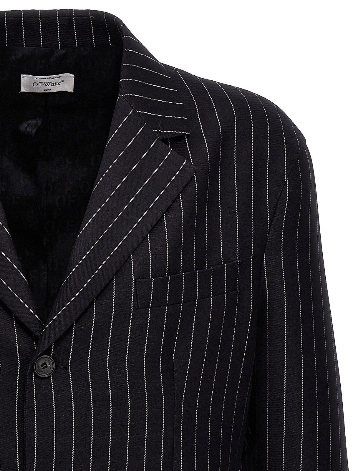 Shop Off-white 23-print Pinstriped Straight Hem Blazer In Blue