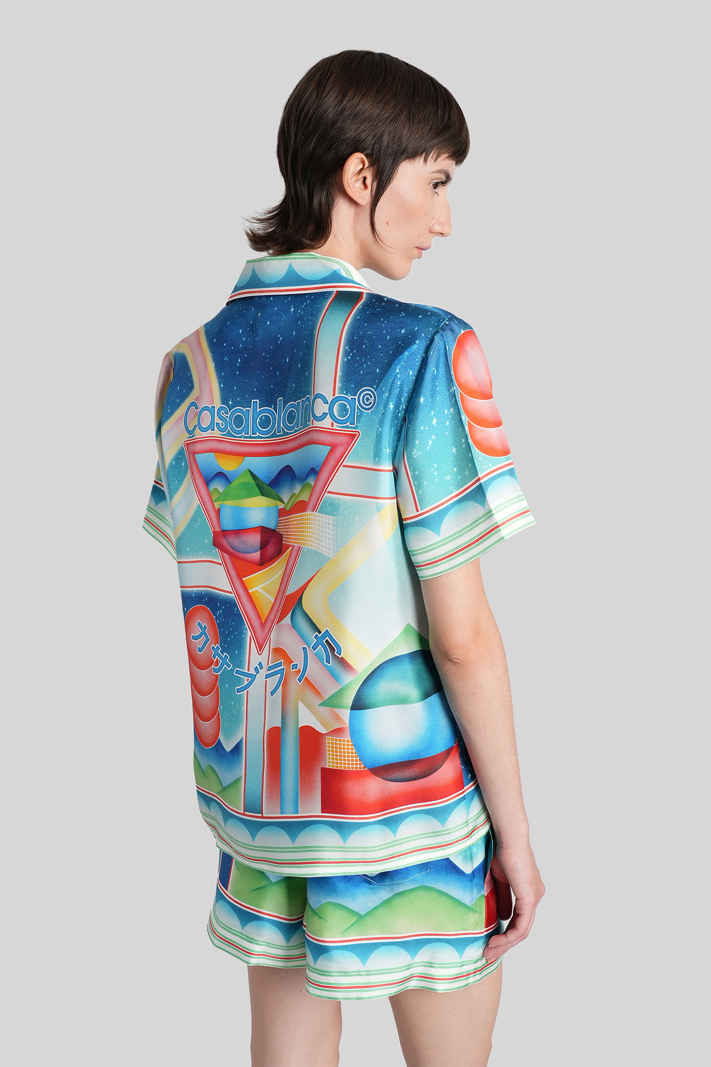 Casablanca Short Sleeve Printed Silk Shirt In Blue