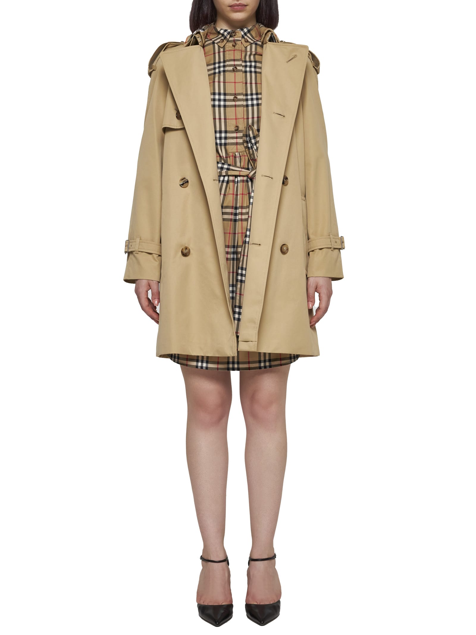 Burberry Cotton Double-breasted Short Trench Coat In Flax
