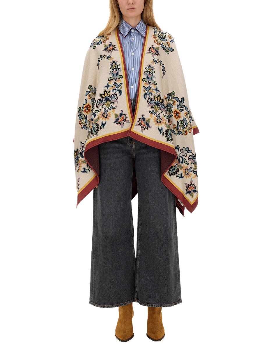 Shop Etro Floral Paisley Cape In Beige