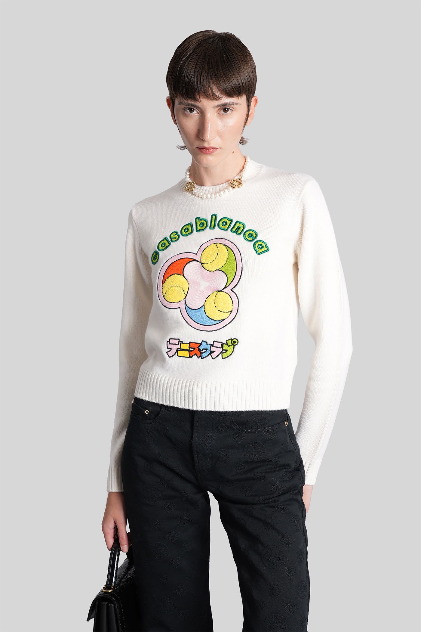 Casablanca White Sweater With Tennis Club Embroidery In White