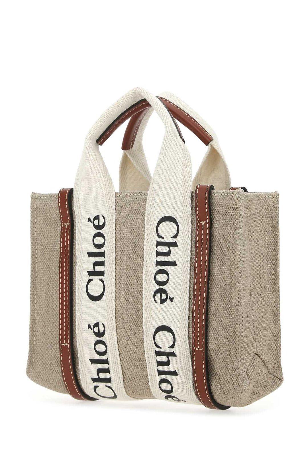 Shop Chloé Mini Woody Tote Bag In U White Brown