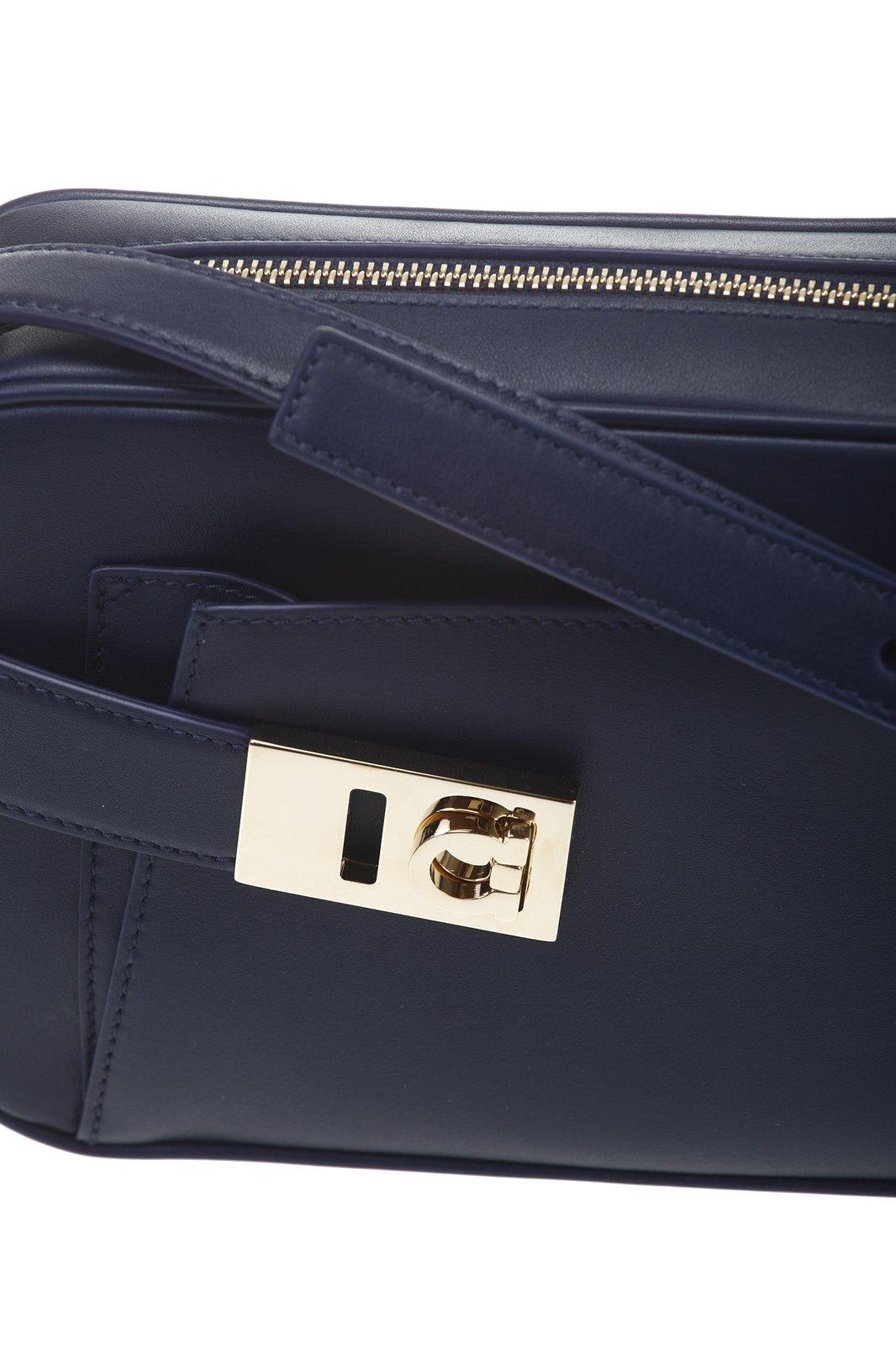 Shop Ferragamo Gancini-buckle Zipped Crossbody Bag In Blue