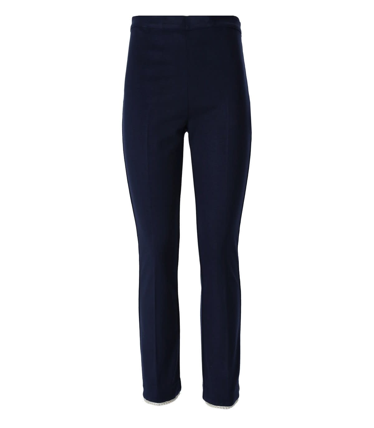 Twinset Blue Cropped Trousers With Pearls